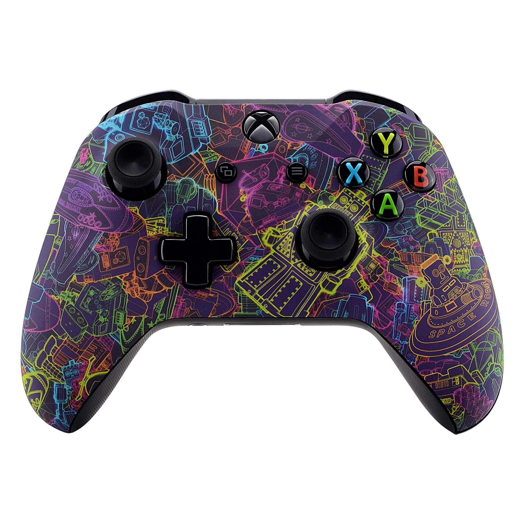 eXtremeRate Neon Novel Patterned Front Housing Shell Case, Soft Touch Faceplate Cover Kit for Xbox One S & One X Controller (Model 1708)