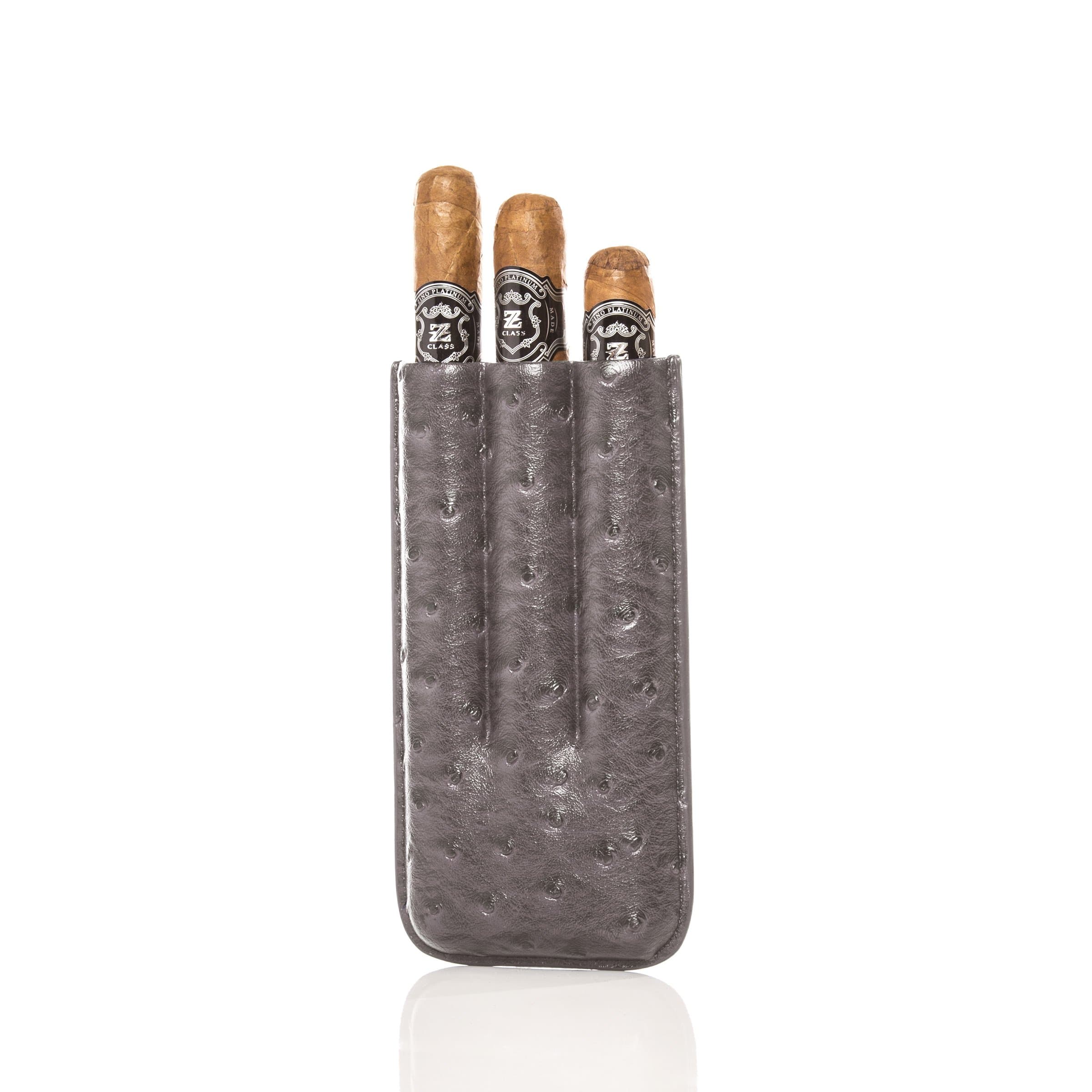SMB Group Keep it Fresh Cigar Holder Triple in Ostrich Leather (Grey Ostrich)