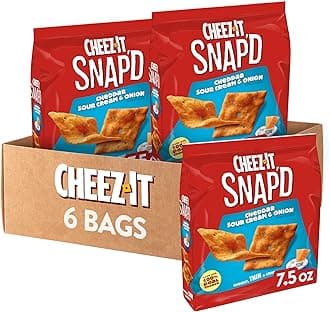 Snap'd Cheese Cracker Chips, Thin Crisps, Lunch Snacks, Cheddar Sour Cream and Onion, 45oz Case (6 Bags)