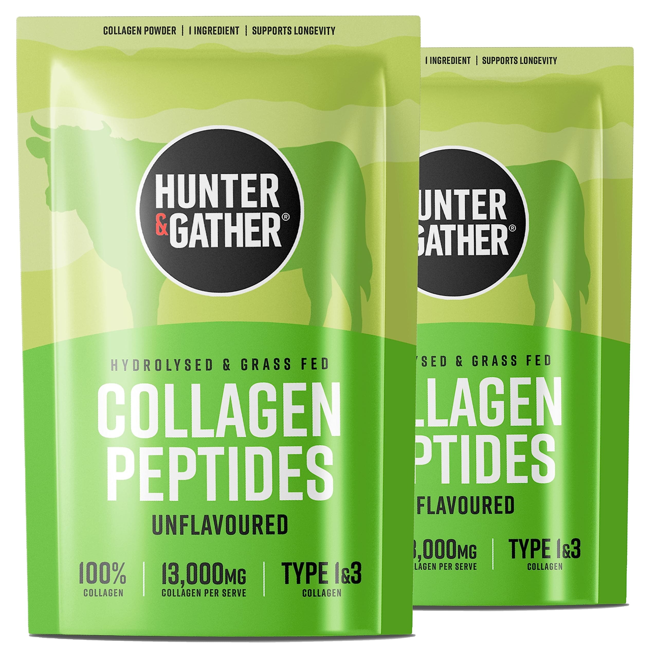 Hunter & Gather Grass Fed Bovine Collagen Powder 2x400g | Pure Unflavoured Premium Hydrolysed Bovine Collagen Peptides Powder for Hair Skin Nails Muscles | Collagen Supplements for Women and Men