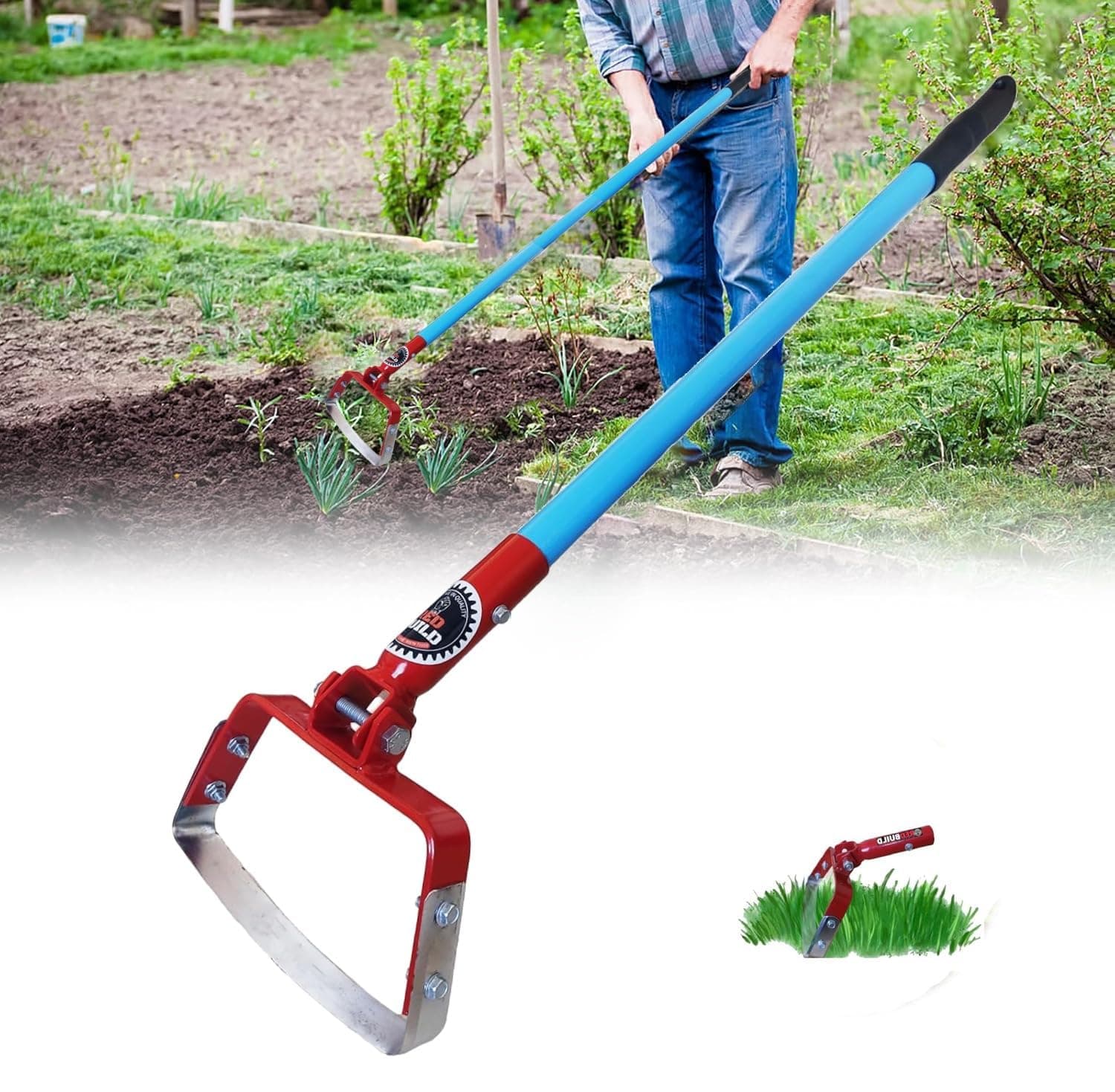 REDBUILD™ Heavy Duty Hand Weeder with Handle (4 Feet Handle) | Manual Weeder for Agriculture | Weed Remover | Weed Removal Equipment | Agriculture Tools for Farming | Stirrup Hoe