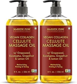 Majestic Pure Cellulite Massage Oil for Massage Therapy- Refreshing and Relaxing- Natural Oils with Grapeseed, Eucalyptus & Lemon Oil- All Skin Types- Men and Women Massage Lotion- 8 fl oz (Pack of 2)