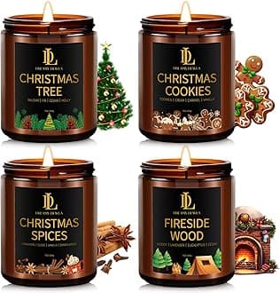 Holiday Candle Set, Winter Scented Candle, 4 Pack Soy Candles for Home Scented, Holiday Candles Gifts for Women Men, Winter Scents of Christmas Tree/Cookies/Spices/Fireside Wood