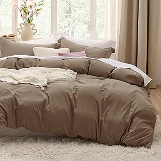 Bedsure Deep Khaki Duvet Cover Full Size - 3 Pieces Prewashed Extra Soft Cotton-Like Bedding Set, Includes 1 Duvet Cover 80x90 Inches with Zipper Closure & 2 Pillow Shams, Comforter Not Included
