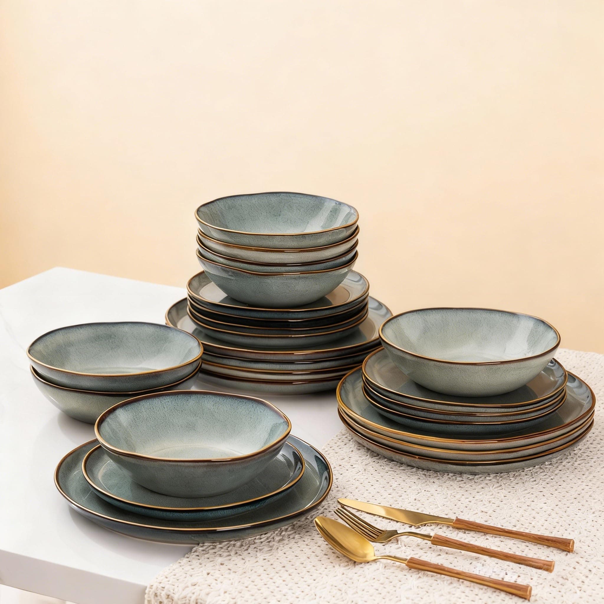 AmorArc Ceramic Dinnerware Sets,Handmade Reactive Glaze Stoneware Plates and Bowls Sets,Highly Scratch Resistant | Dishwasher & Microwave Safe Dishes Set,Service for 6 (18pc)