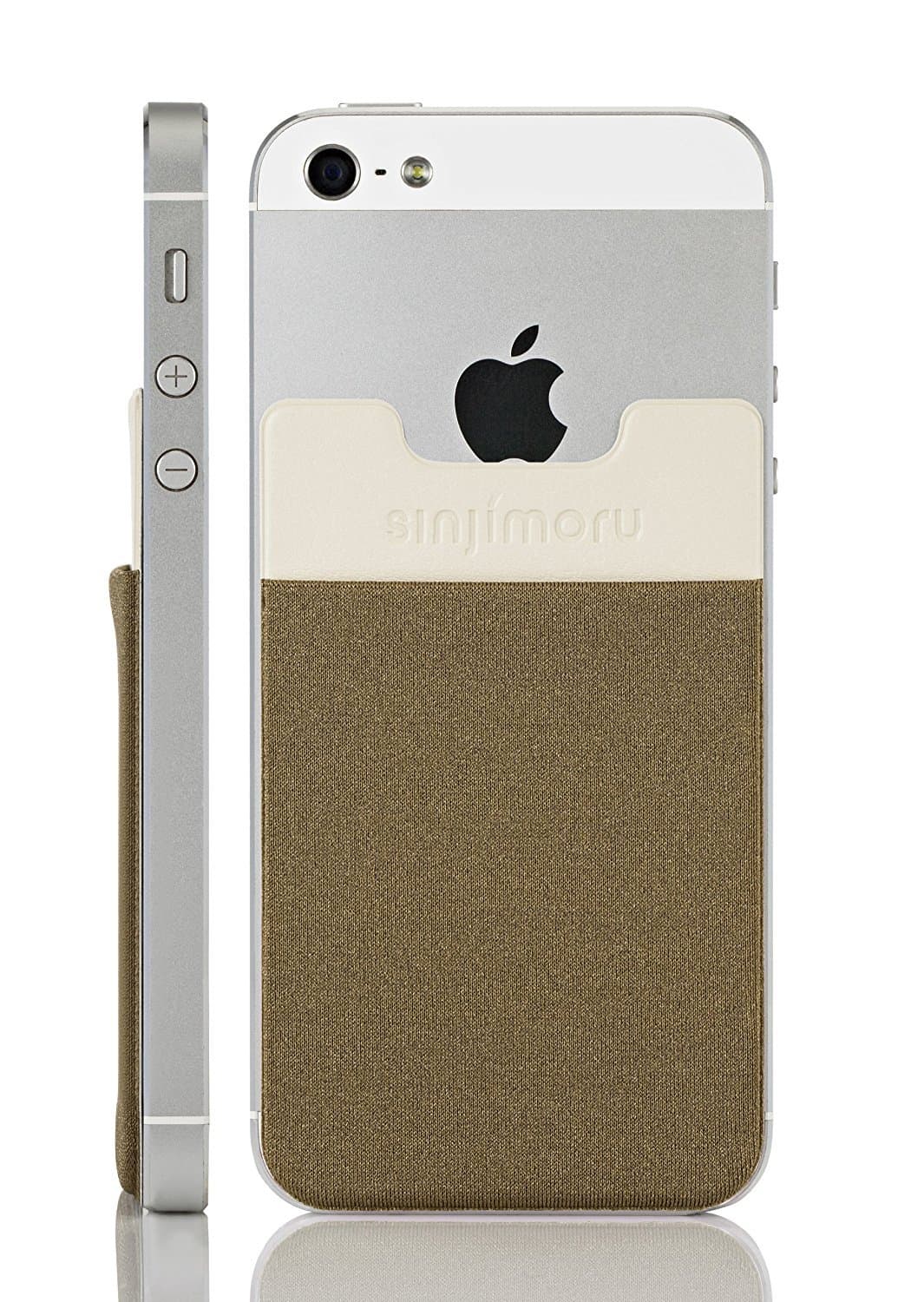 Sinjimoru Sinji Pouch B3 Adhesive accessory pocket for all iPhone, Samsung & Android smart phones (Golden Khaki)