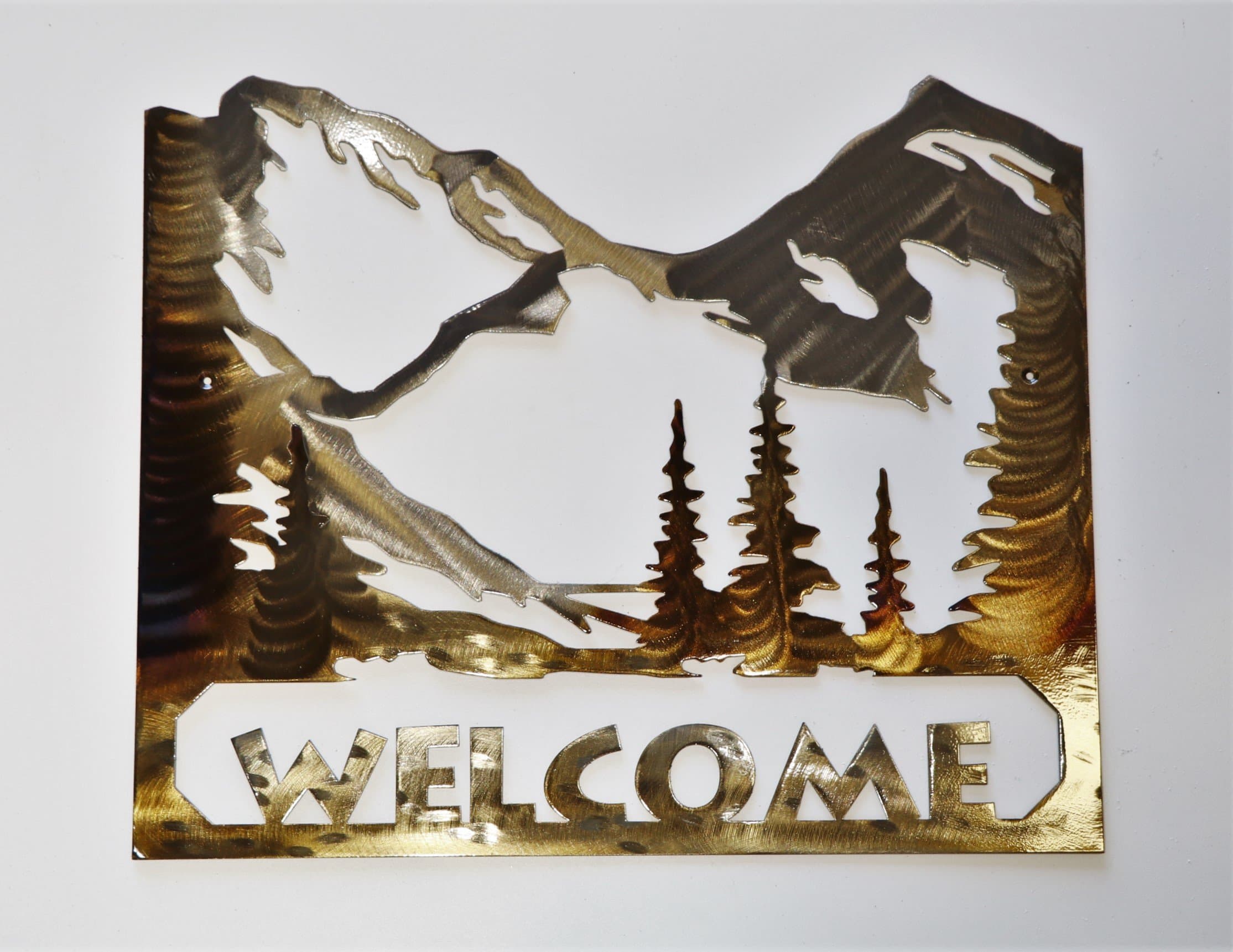 Mountain Metal Welcome Sign