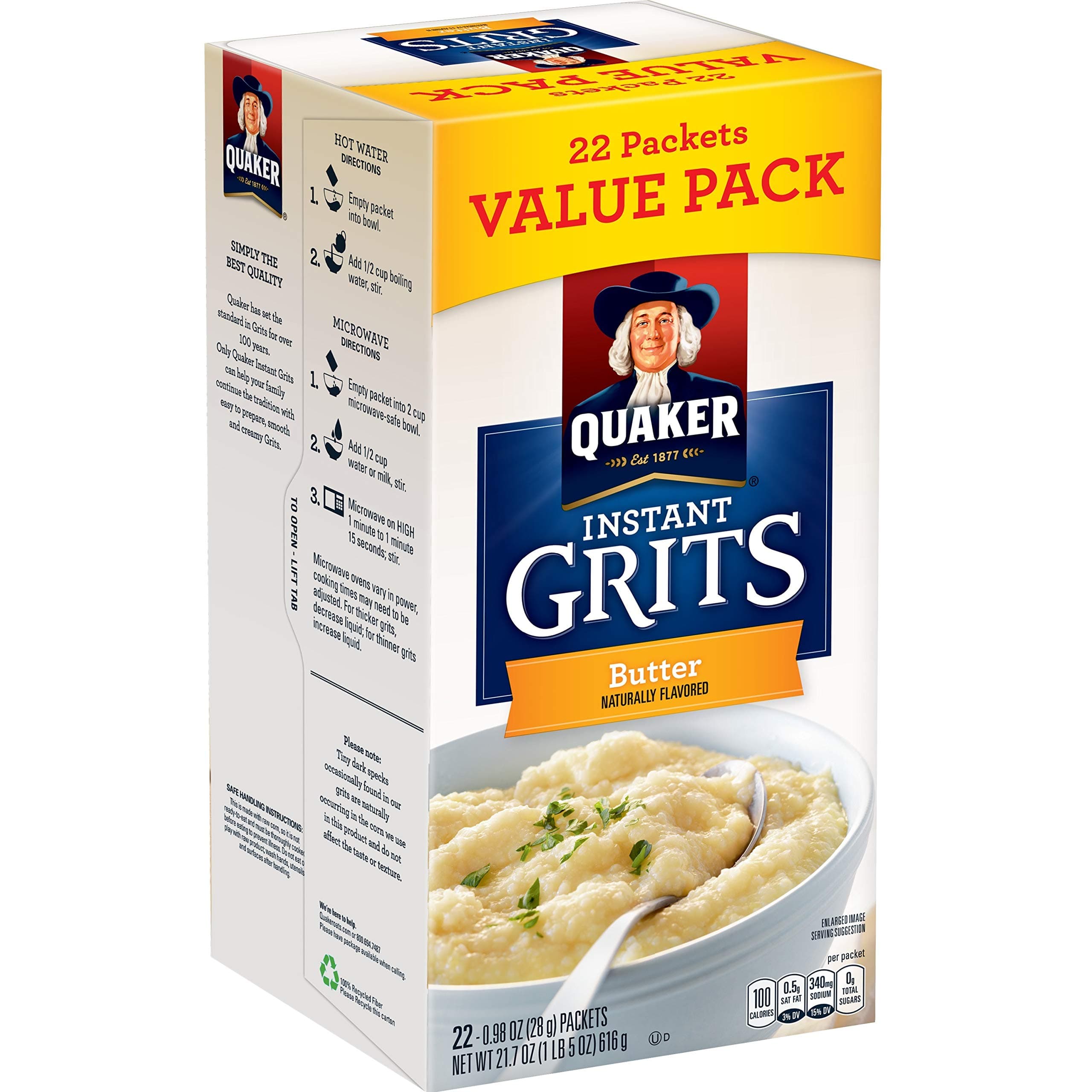 Quaker Instant Grits, Butter Flavor, Value Pack, 22 Packets