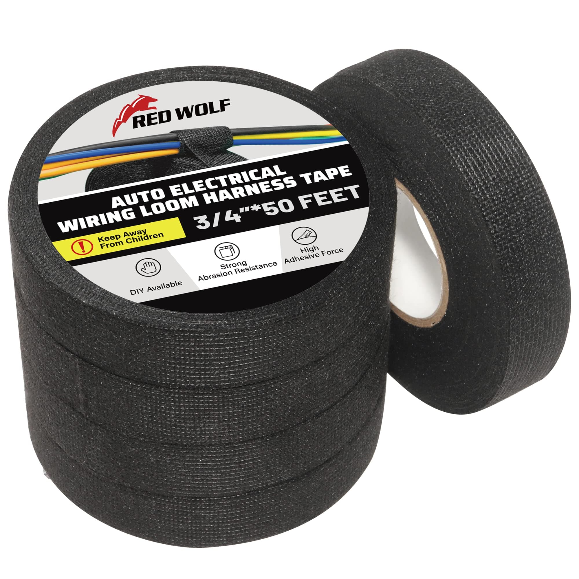 Wiring Harness Tape High Temp Wire Cable Loom Self-Adhesive Fabric Tape for Electrical Automotive Engine Harness Wrap Protection Noise Damping Cables Fixed 3/4 Inch x 50 FT 5 Rolls
