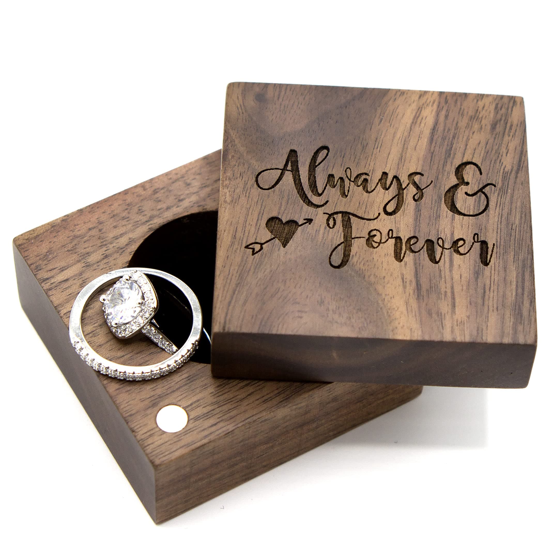 MUUJEE Always and Forever Ring Box - Engraved Wooden Ring Box for Wedding Ceremony Ring Bearer Box - Anniversary Birthday Gift Ideas