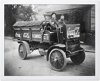 Poster Master Vintage Coca Poster - Retro Coca Delivery Truck Print - Beverage Advertising Art - Gift for Men, Women - Great Decor for Kitchen, Dining Room, Restaurant, 11x14 White Framed