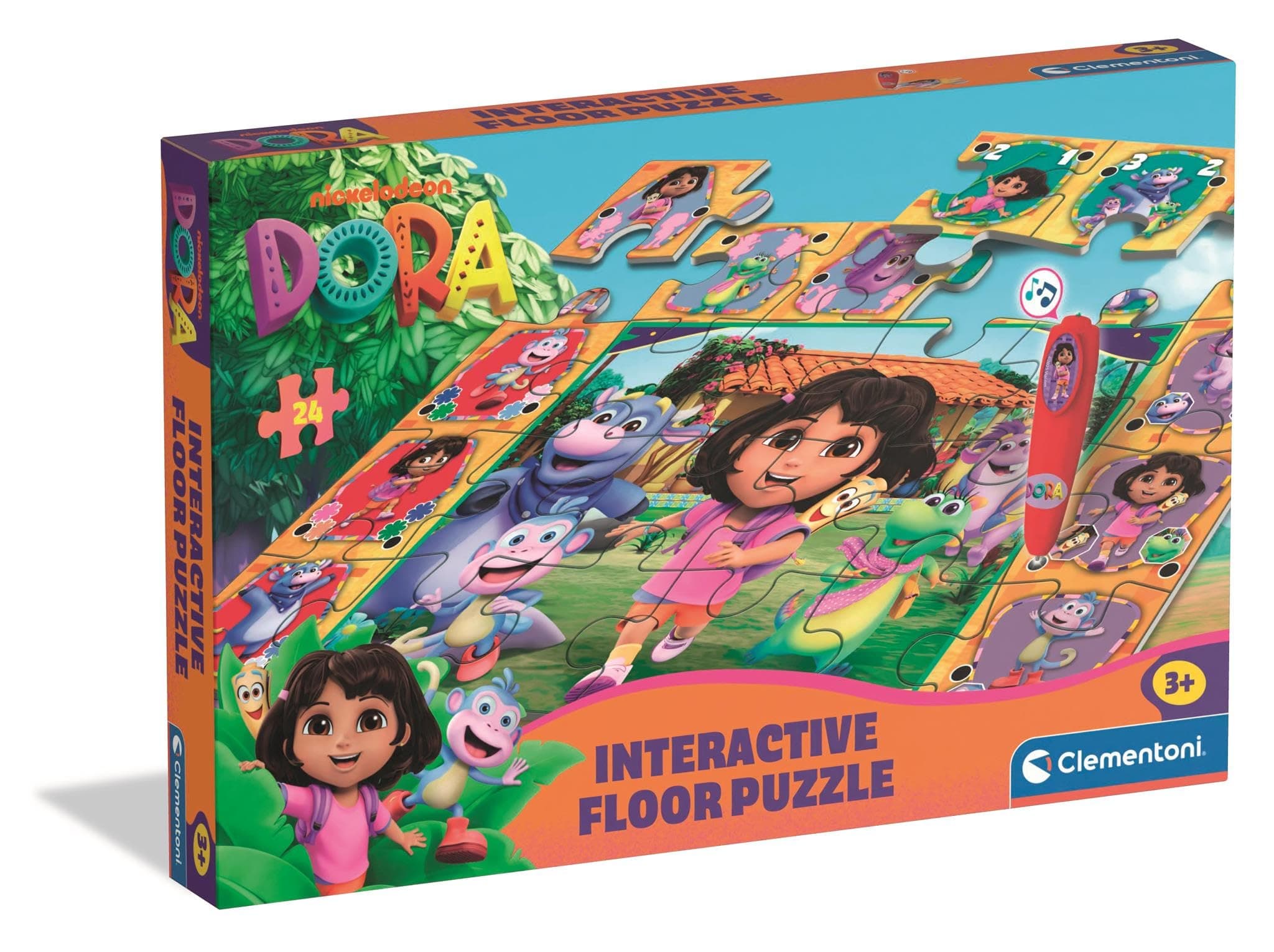 Interactive Floor Puzzle Dora the Explorer, 24 Pieces, for Children 3+ Years, Answer Quiz with Interactive Pen, Gift Idea, Made in Italy, 62 x 42 cm, 16687