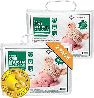 Margaux & May Crib Mattress Protector, 2 Pack – 100% Waterproof Baby Crib Mattress Protector Pad, Highly Absorbent Quilted Cover, Oeko-TEX® Certified, Noiseless, Fitted 28" x 52" Standard Crib Fit