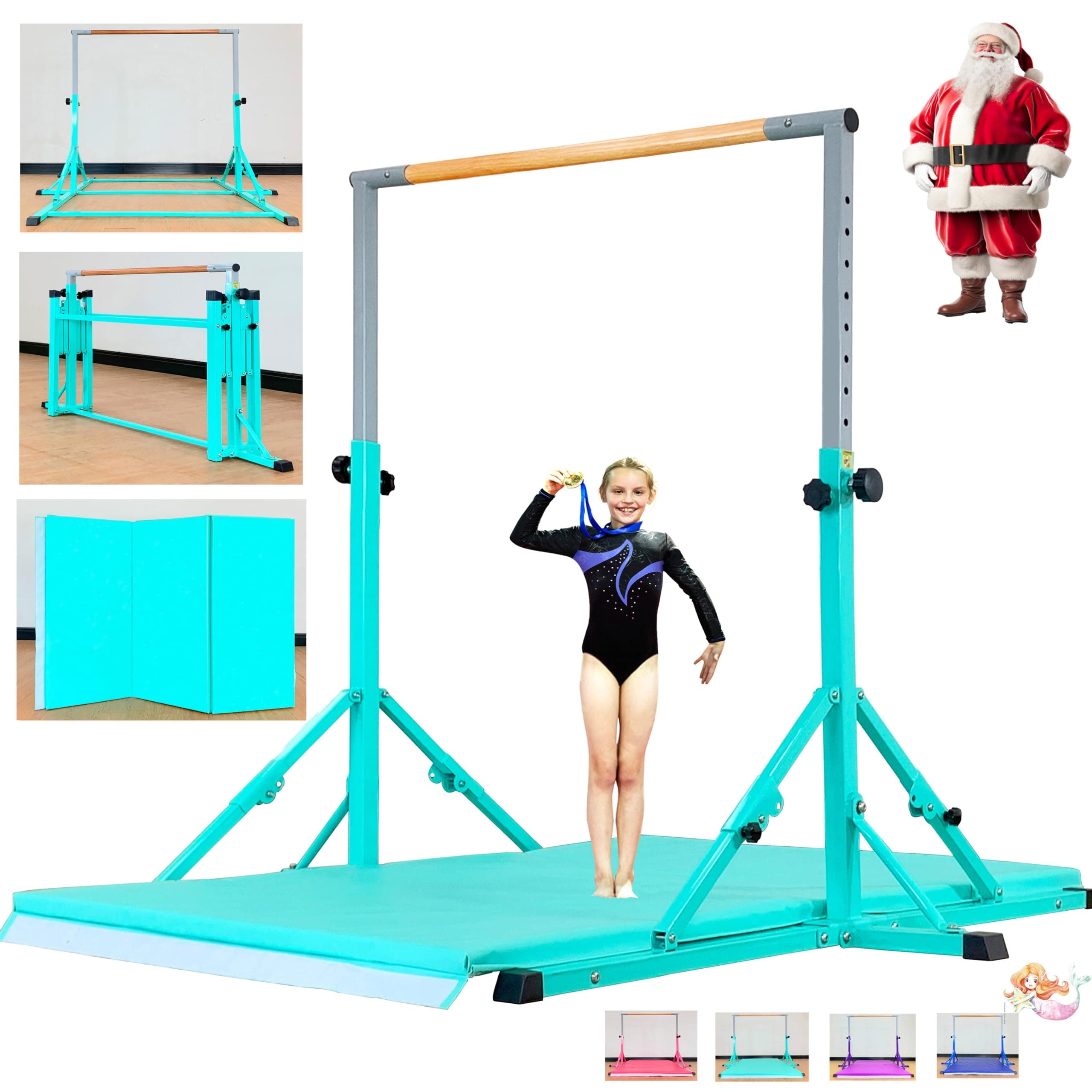 MARFULA Foldable Gymnastic Bar with Mat for Kids Ages 3-20, 350 lbs Weight Capacity, Gymnastic Kip Bar Horizontal Bar for Gymnast, Gymnastic Training Equipment for Home and Gymnastic Center Use