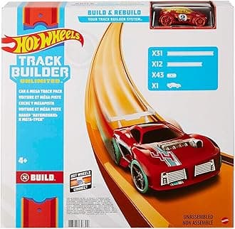 Hot Wheels Track Builder Unlimited,40 Foot Build and Rebuild Track Builder System, Easy to Connect Racetrack, Includes 1 Toy Car, Toys for Ages 4 and Up, One Pack, FTL69 (Package may vary)