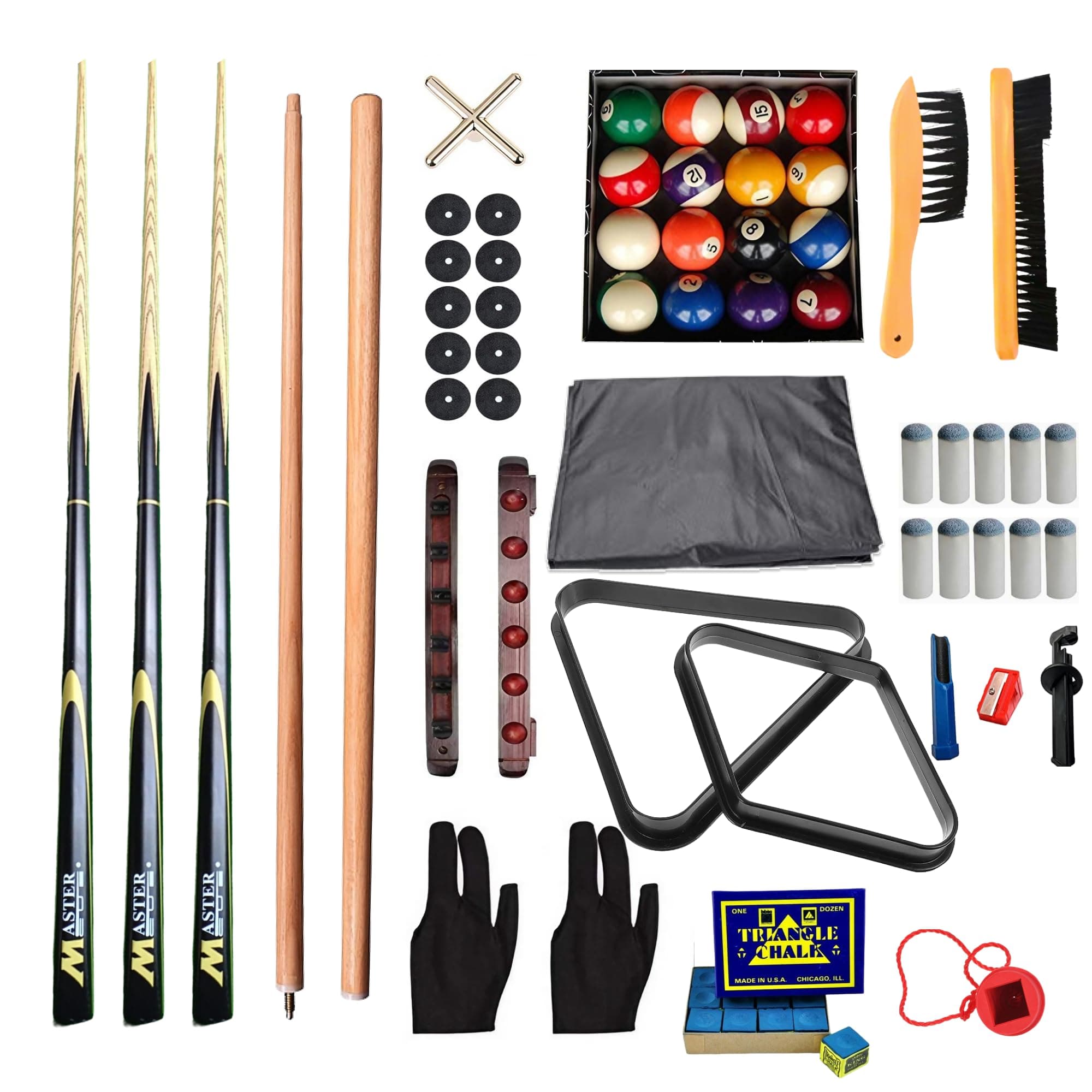 JBB Billiards All-in-One Complete Accessories Set with Pool Cue Sticks, Pool Ball Set, Racks and Other Accessories