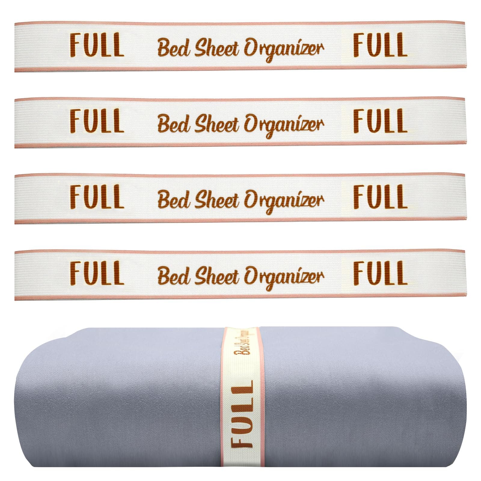 Bed Sheet Organizer Bands, Closet Organization Sheet Straps, Bed Sheet Organizer and Storage Label Bands, Elastic Bedding Sheet Keepers Straps for Foldable Bedsheet, Pillow Case, Duvet (Full, 4Pcs)