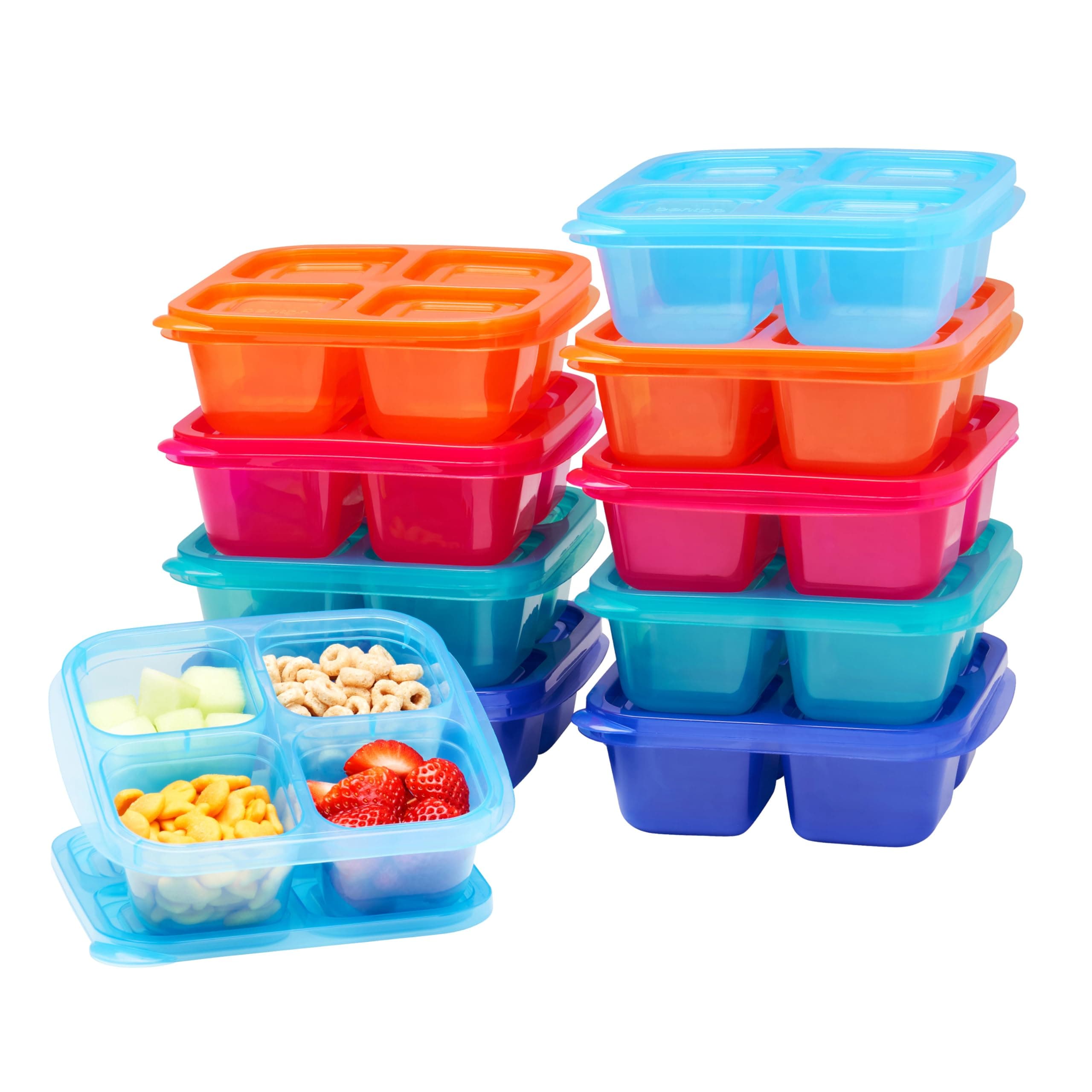 Bentgo EasyLunchboxes - Snack Boxes - Reusable 4-Compartment Food Containers for School, Work and Travel, Set of 10, (Jewel Brights)
