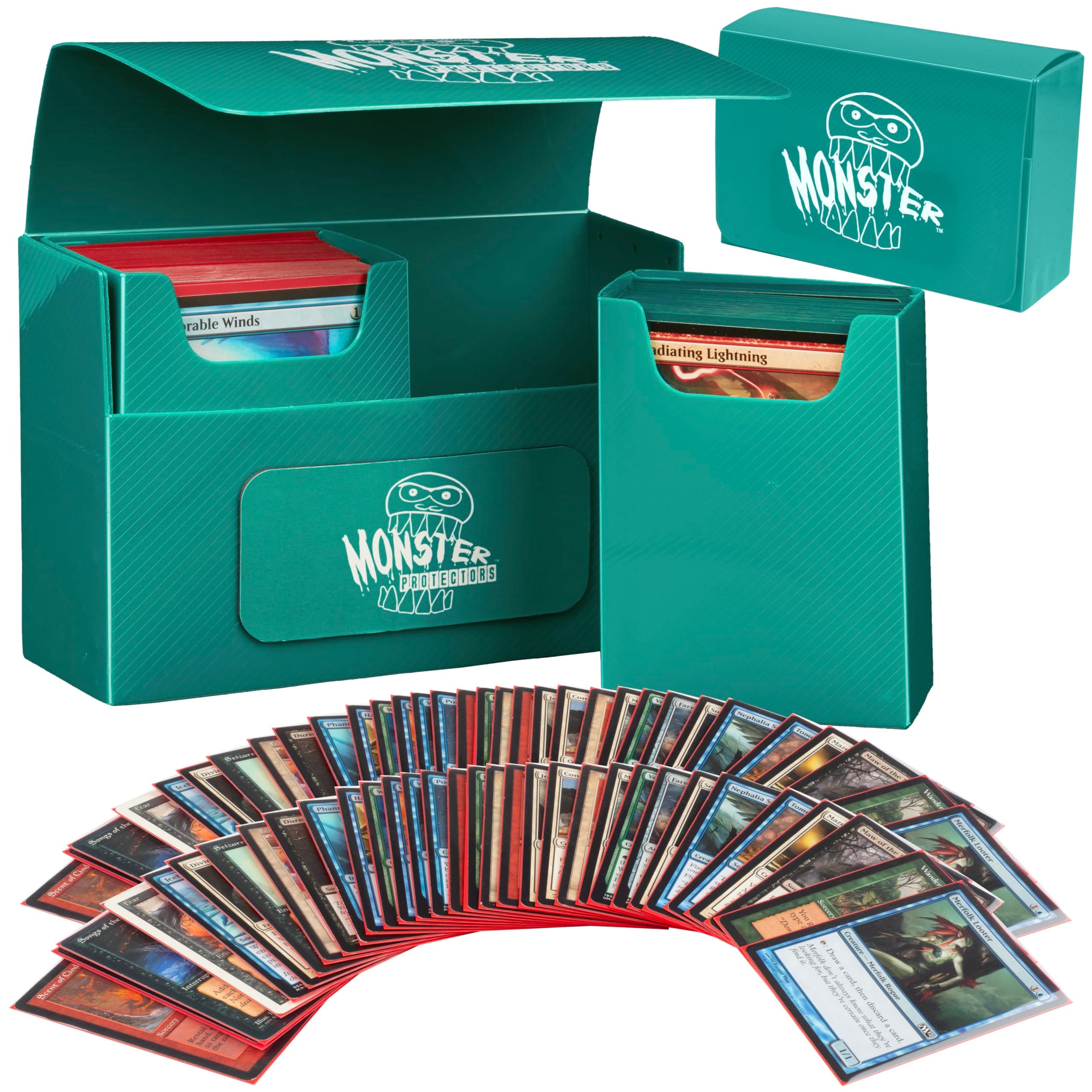Monster Protectors Trading Card Double Deck Box with Self-locking Magnetic Closure - Green (Fits Yugioh, Pokemon, Magic the Gathering Cards)