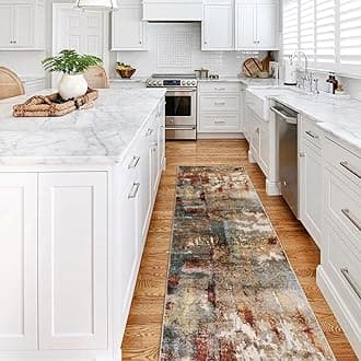 Lahome Modern Abstract Kitchen Runner Rugs Non Skid Washable, 2x6 Soft Laundry Room Rug, Non Slip Indoor Floor Accent Mat Carpet Runner for Kitchen Home Decor Bedroom Couch, Red/Multi