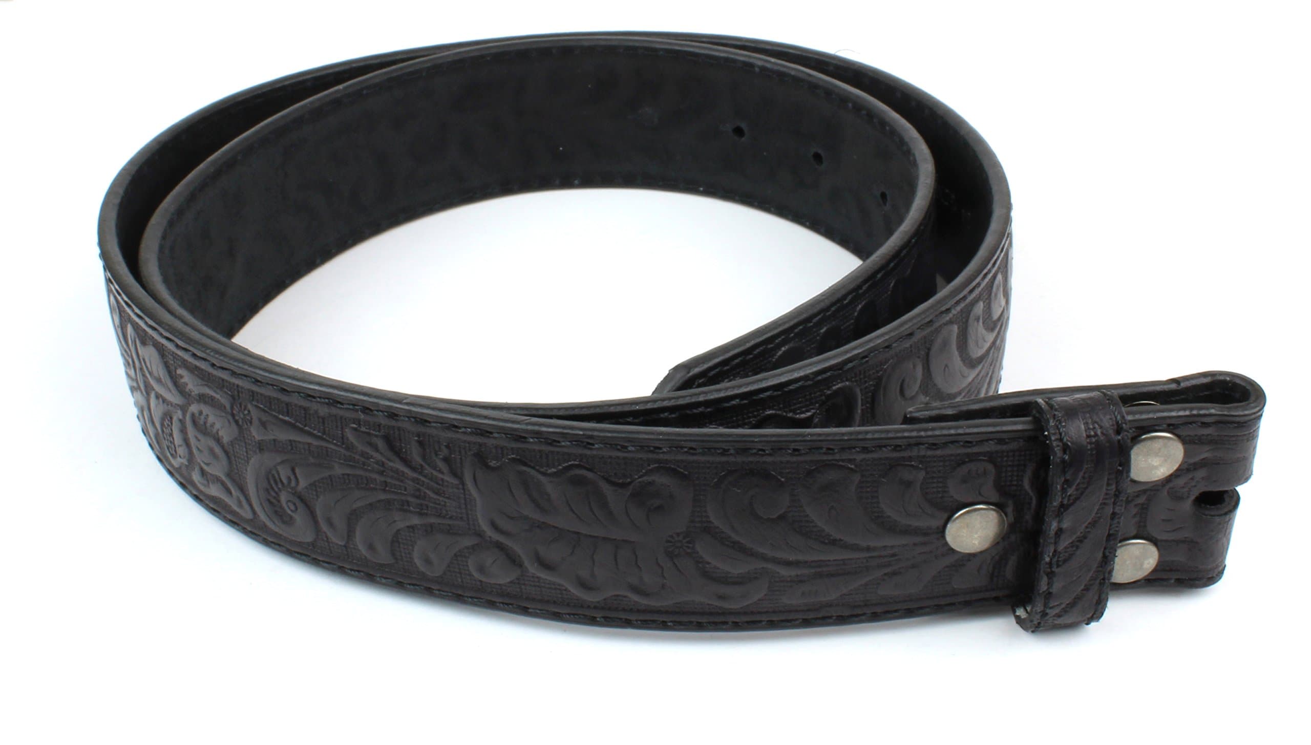 BC BeltsLeather Belt Strap with Embossed Western Scrollwork 1.5" Wide with Snaps (Black-M)