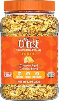Minis – Cheese & Aged Cheddar Blend Crisps, 12 oz Jar, Delicious Low-Carb Lifestyle Protein Chips, High-Protein, Gluten-Free Crisps, Keto-Friendly, Zero Sugar, Perfect Snack for Adults