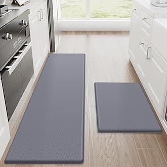 StepRite Kitchen Mats, 2PCS Kitchen Rugs, Cushioned Anti Fatigue Kitchen Mats for Floor, Non-Slip Standing Desk Mat, Waterproof Kitchen Rug Set for Kitchen, Floor, Office, 17.3"x30"+17.3"x59", Grey
