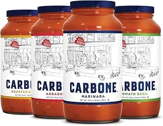 Carbone Pasta Sauce VARIETY PACK of Tomato Basil, Marinara, Arrabbiata, Roasted Garlic, Tomato Sauce Made with Fresh, Natural Ingredients, Non GMO, Vegan, Gluten Free, Low Carb, 24 Fl Oz (Pack of 4)