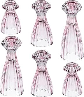 Lysenn Glass Candle Stick Holder Set of 6 – Premium Taper Candle Holders for Romantic Ambiance - Candle Sticks Holder Decor for Special Occasions - Pink