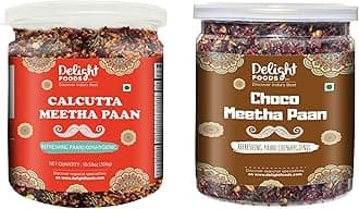 Delight Foods Calcutta Meetha Paan and Choco Meetha Paan Mukhwas Mouth Freshener, 600grams(300gm each) |Sweet Paan Hygienically Packed Traditional Mukhwas & Paan | Premium Mouth Freshener