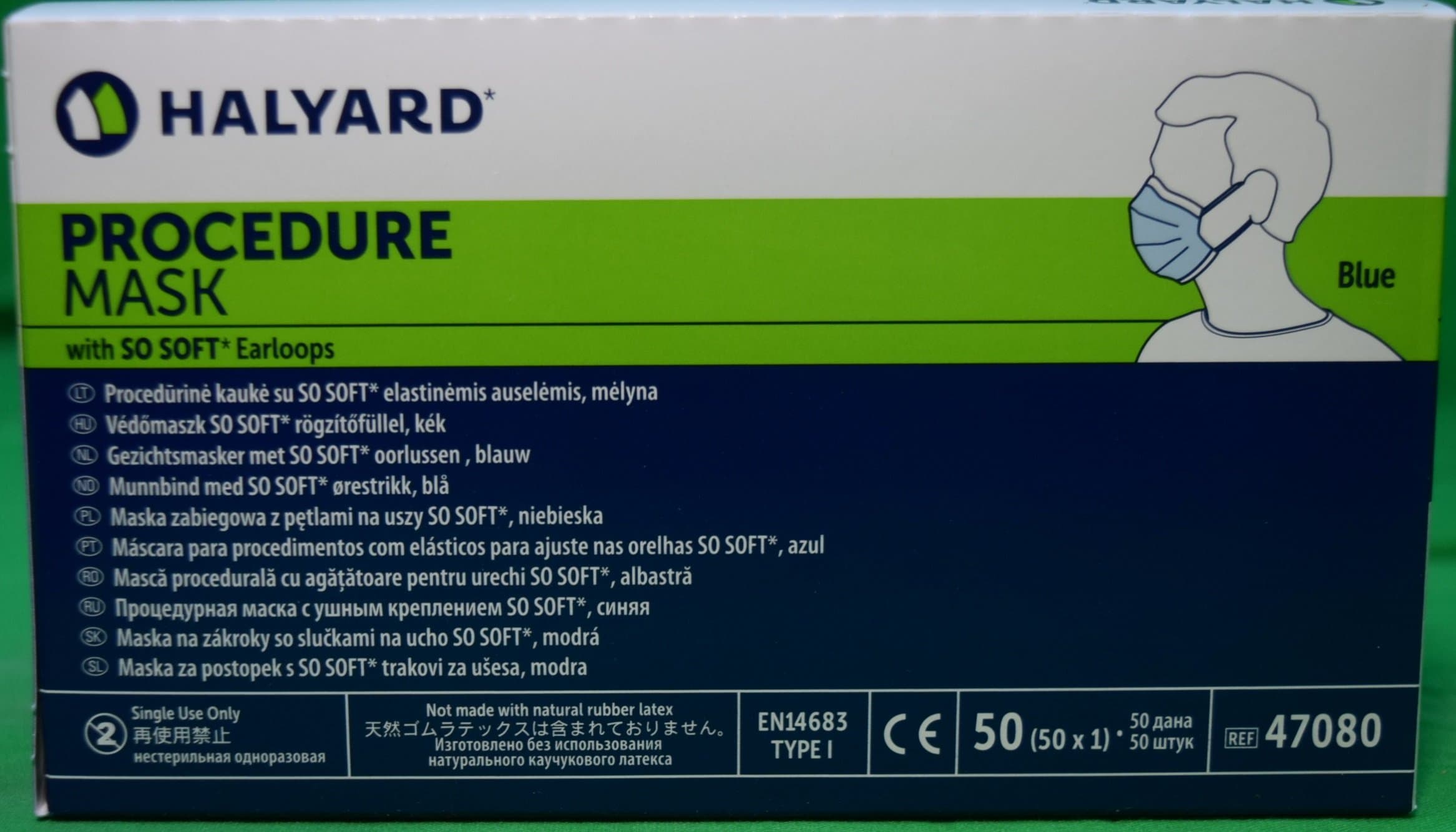 HALYARD Single-Use, Disposable Earloop Medical Mask, Designed For Short-Term Wear, Pleat-Style with Earloops, Blue, 47080