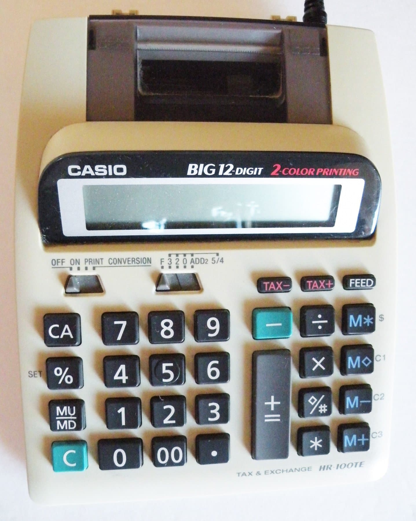 Casio HR-100TE Calculator Big 12 Digit 2 Color Printer