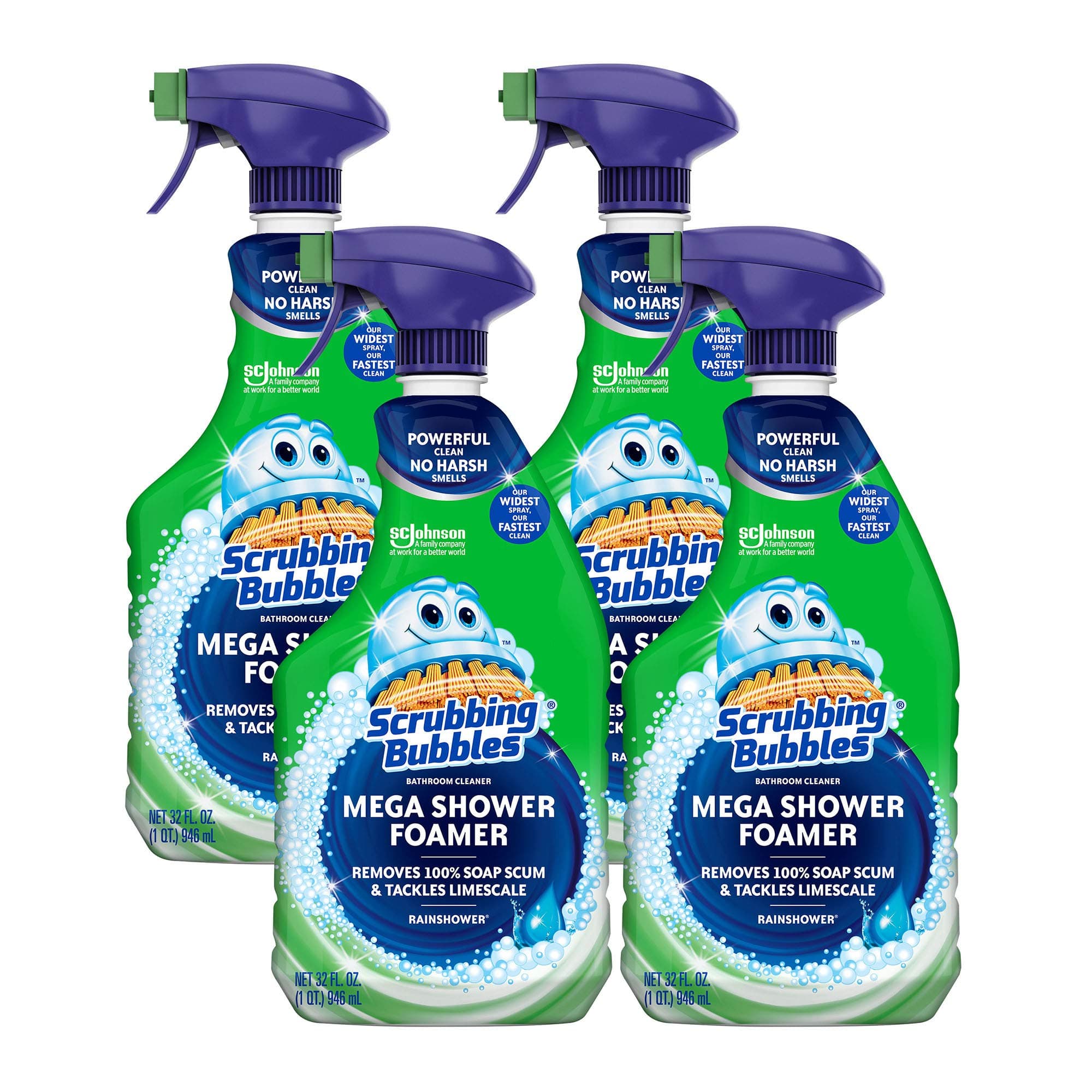 Scrubbing Bubbles Mega Shower Foamer Trigger, Rainshower, 32 Ounce, 4 Pack