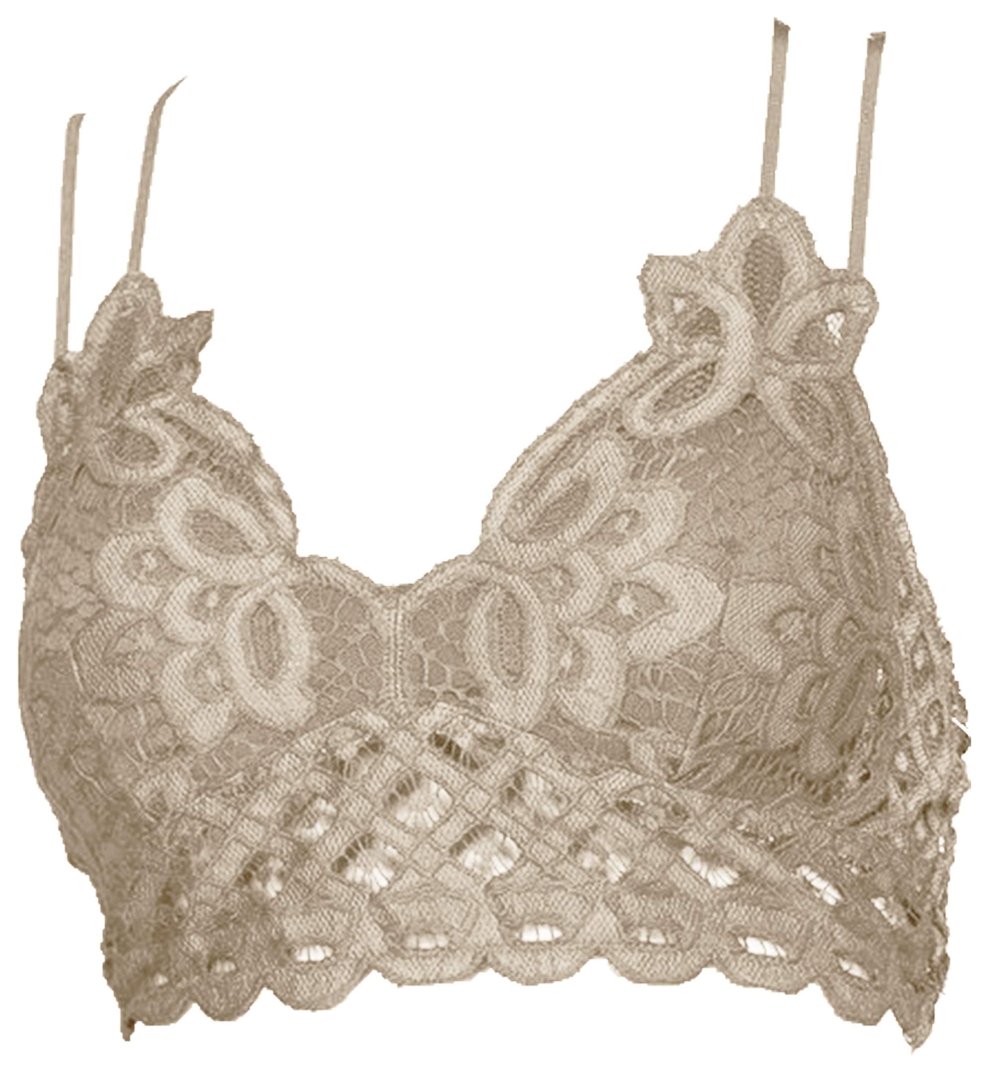 Double Strap Scalloped Lace Bralette-Champagne-Medium