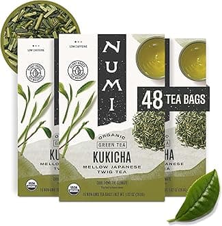 Organic Kukicha Japanese Green Tea, 48 Green Tea Bags, Roasted Japanese Twig Tea, Caffeinated