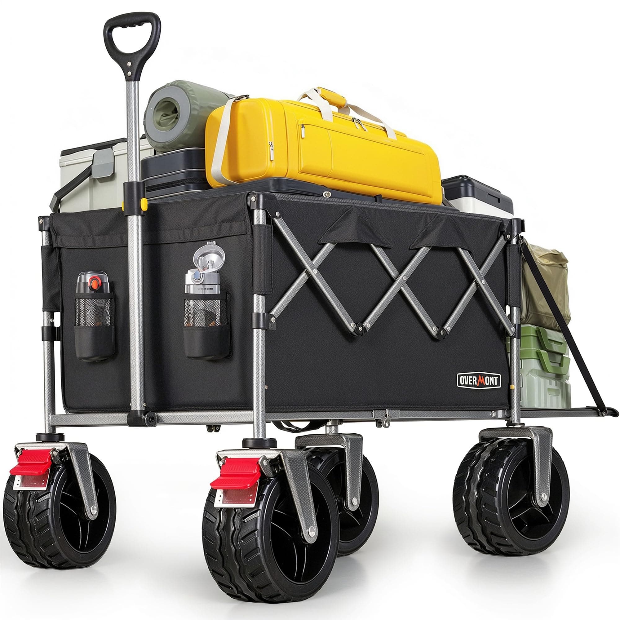 Overmont Collapsible Wagon with Tailgate - 49.2" Extended Heavy Duty Foldable Utility Wagon Folding Cart with All-Terrain Wheels for Outdoor Camping Sports Garden Beach Grocery - 300lbs Support