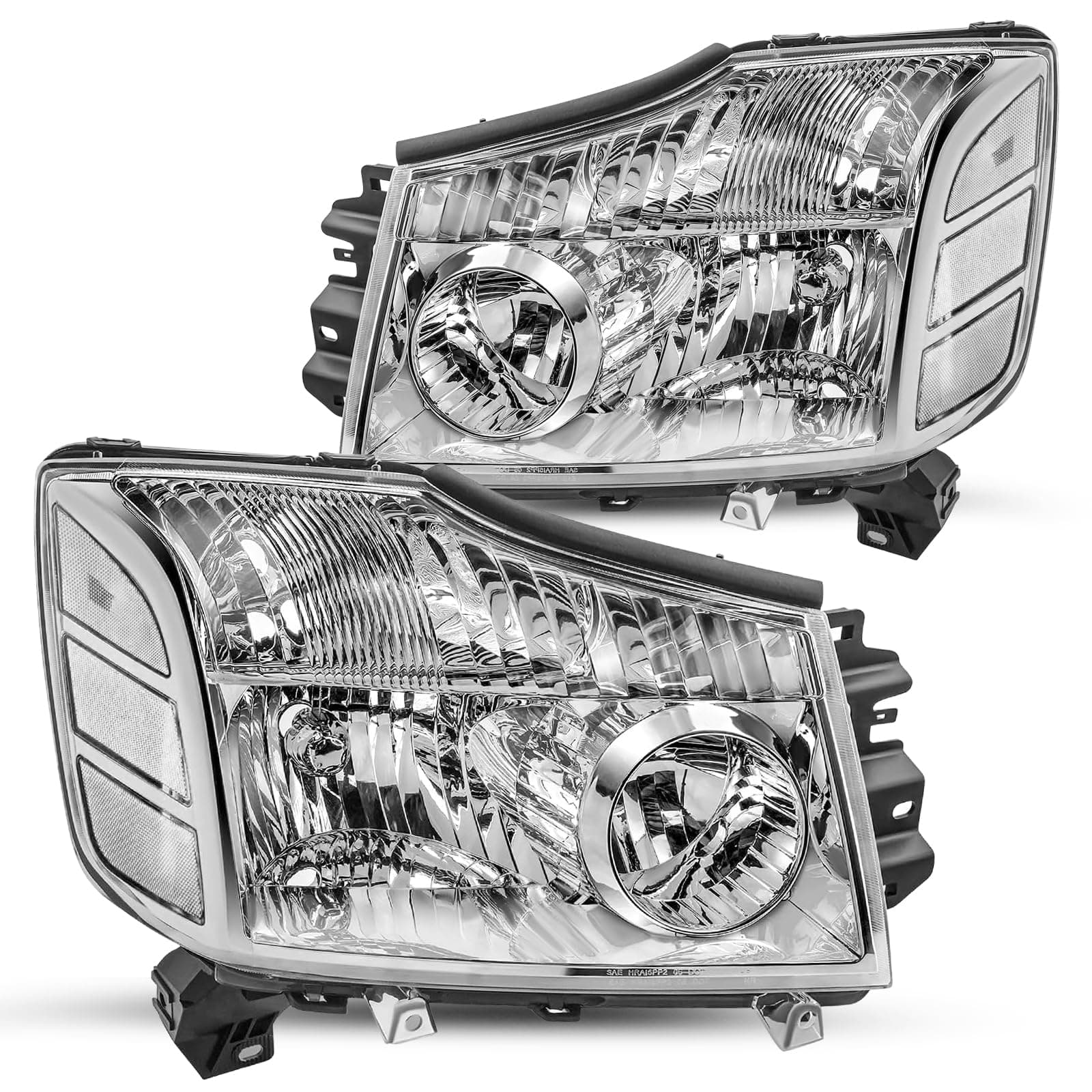 JSBOYAT Headlight Assembly Compatible with 2004-2015 Titan / 05-07 Armada OEM Replacement Headlamp Passenger and Driver Side Chrome Housing with Clear Reflector