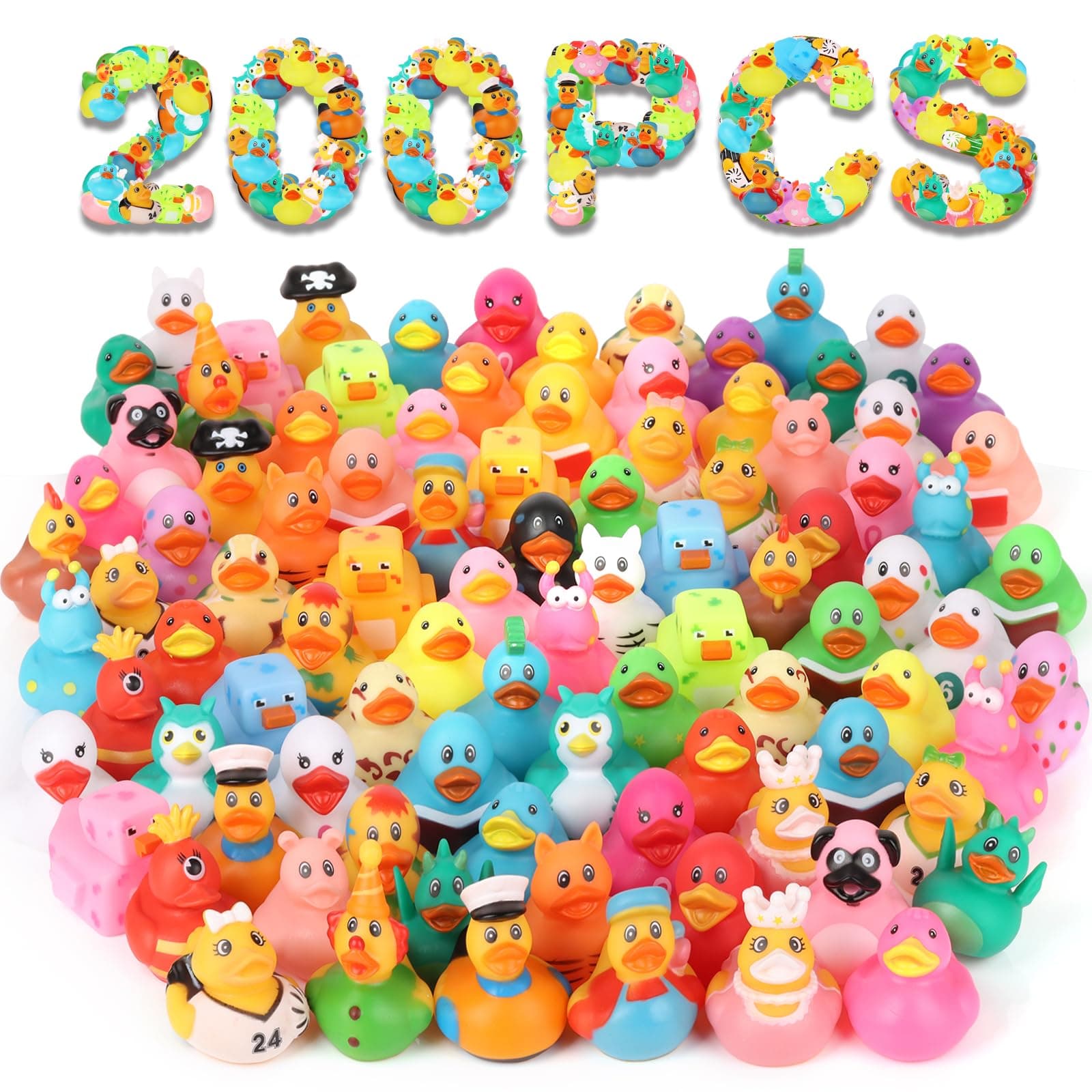 200 Pack Rubber Ducks in Bulk, Jeep Ducks for Ducking, Ducks for Jeeps Assorted, Bath Toys Floater Duck for Kids, Baby Showers Accessories Party Favors