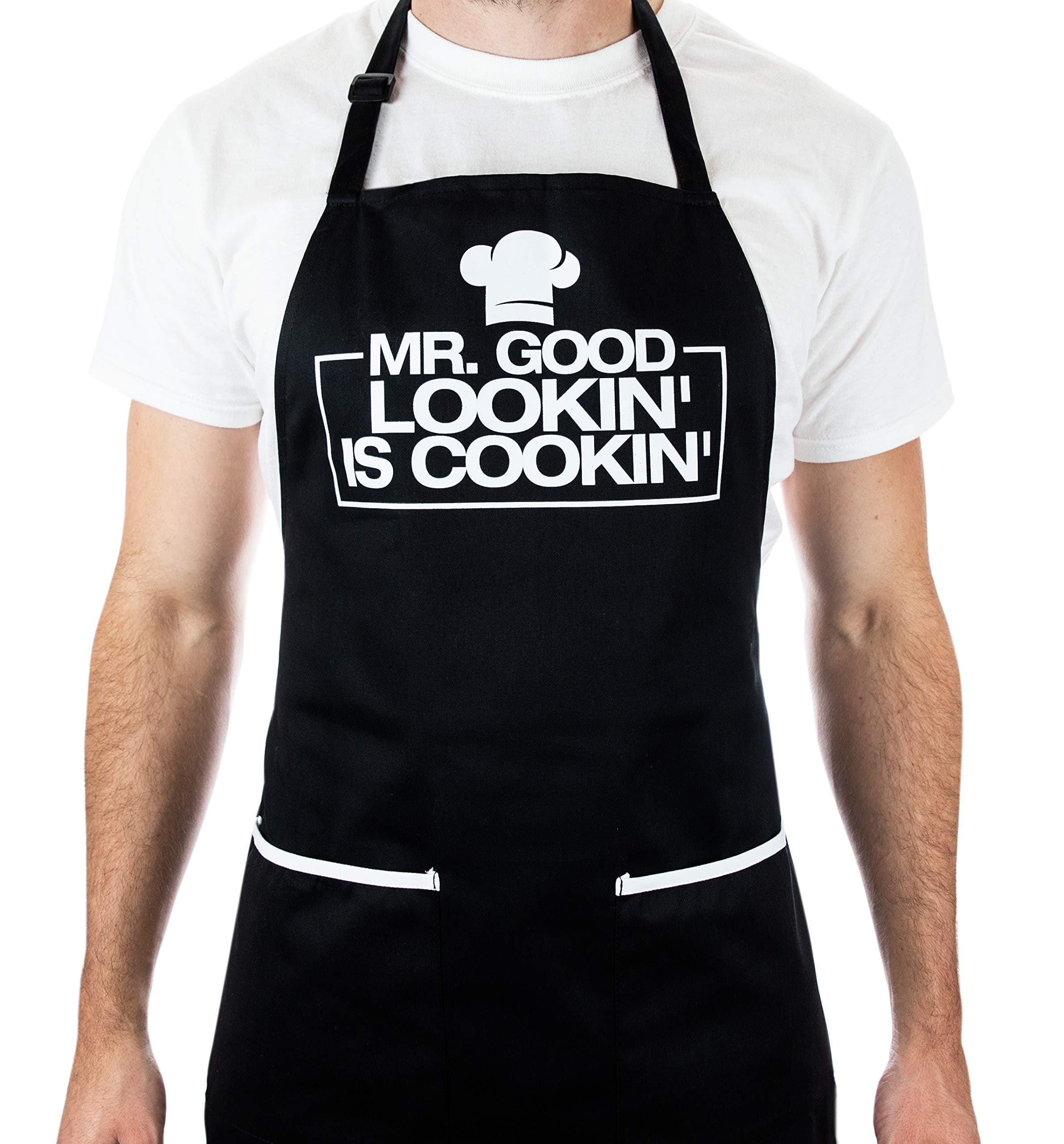 Funny Apron for Men, 2 Large Pockets One Size Fits All Chef Apron for Grilling, Cooking, BBQ Accessories
