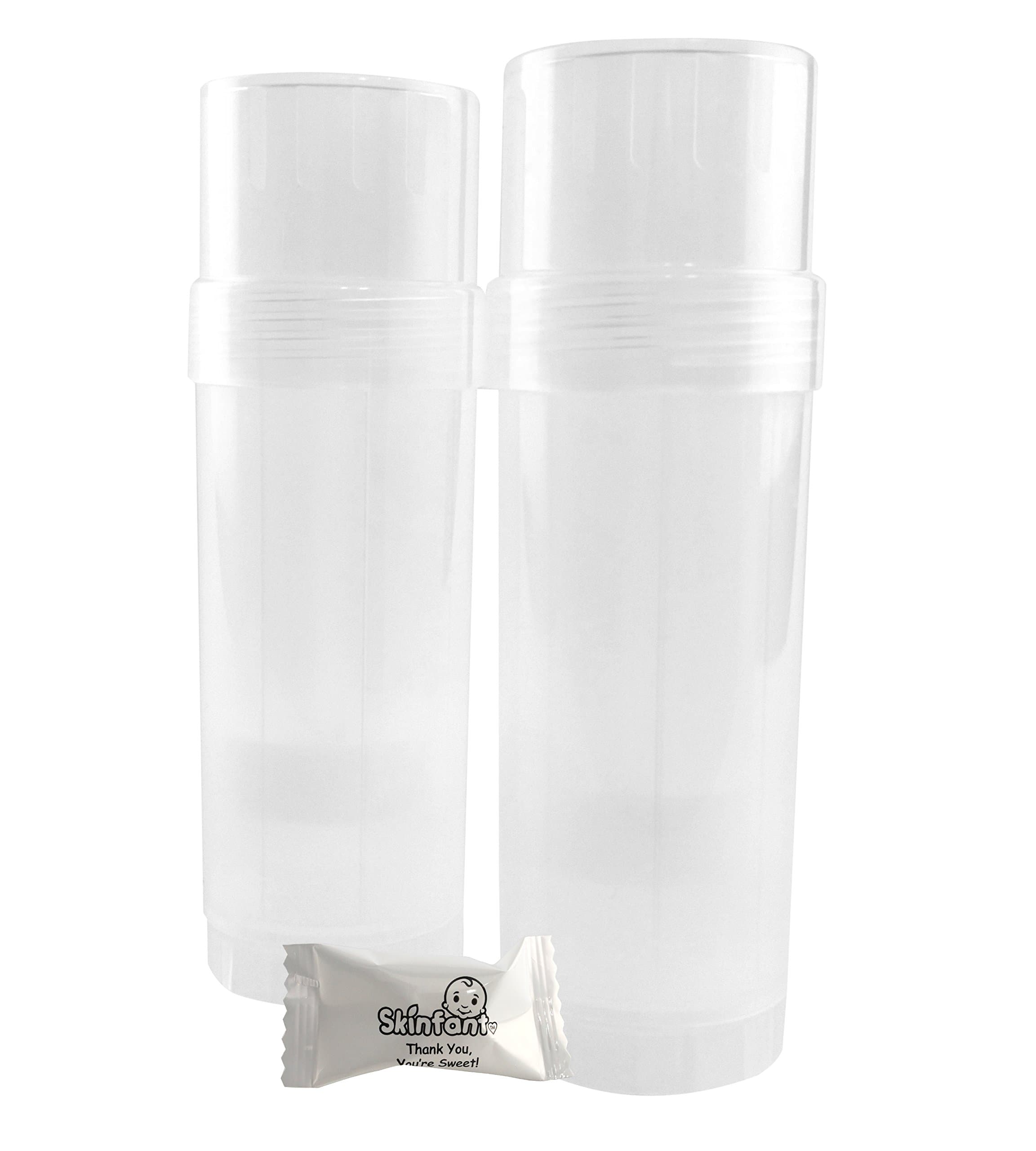 2 Oz Twist Up Tube Empty Containers - 2 Count - Natural, Clear - BPA Free, Made in USA - Durable - With Skinfant Mint