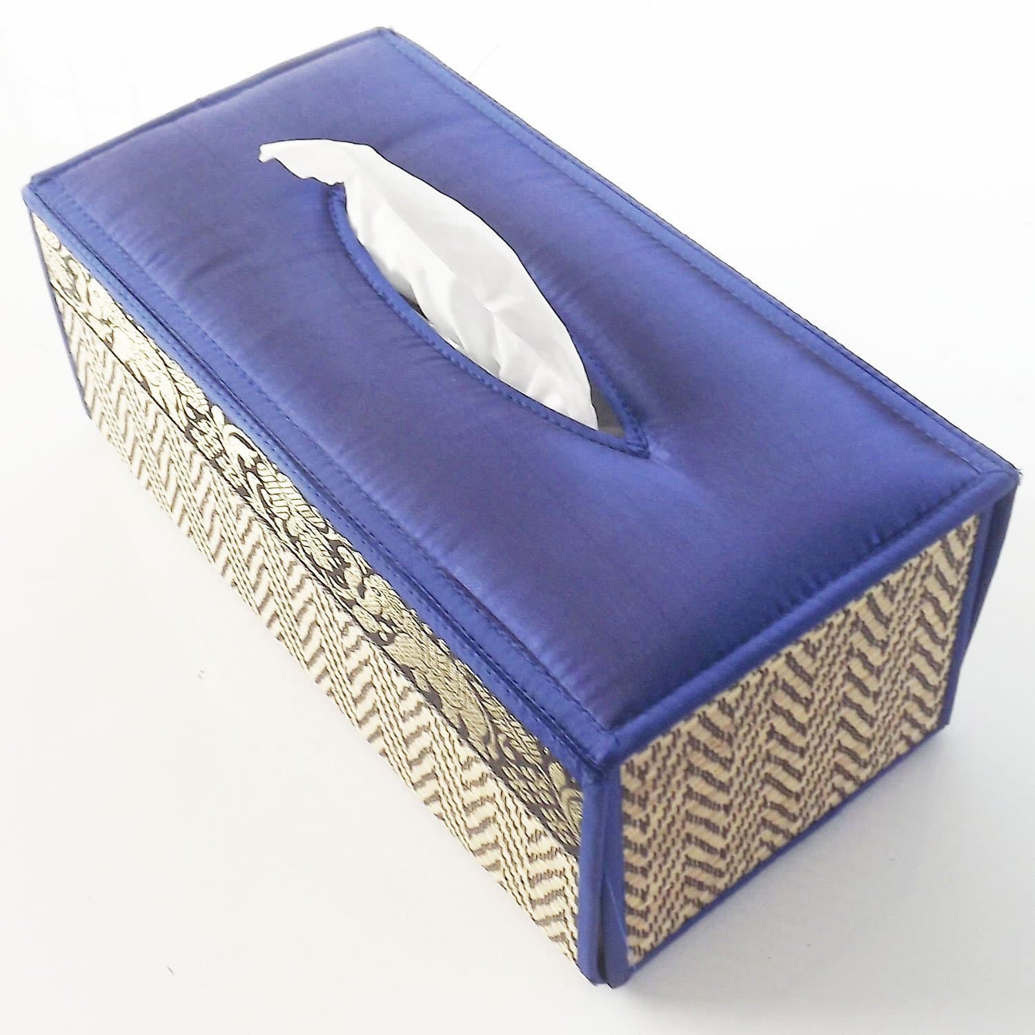 VERY NICE THAI SILK TISSUE BOX COVER / navy blue