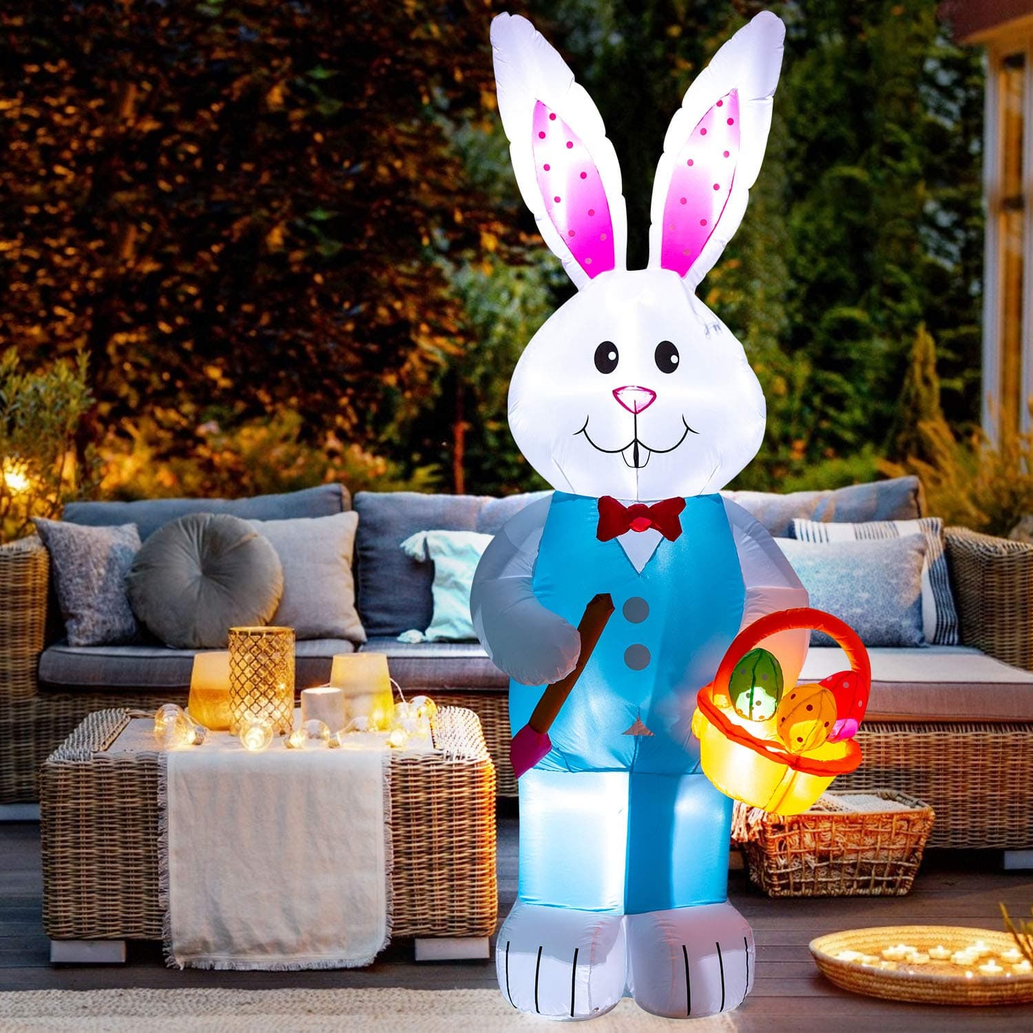 8FT Easter Inflatable Basket Eggs and Bunny- Cute Fun Holiday Blow up Party Decorations for Indoor Outdoor Yard Lawn Garden Photo Prop with LED Lights