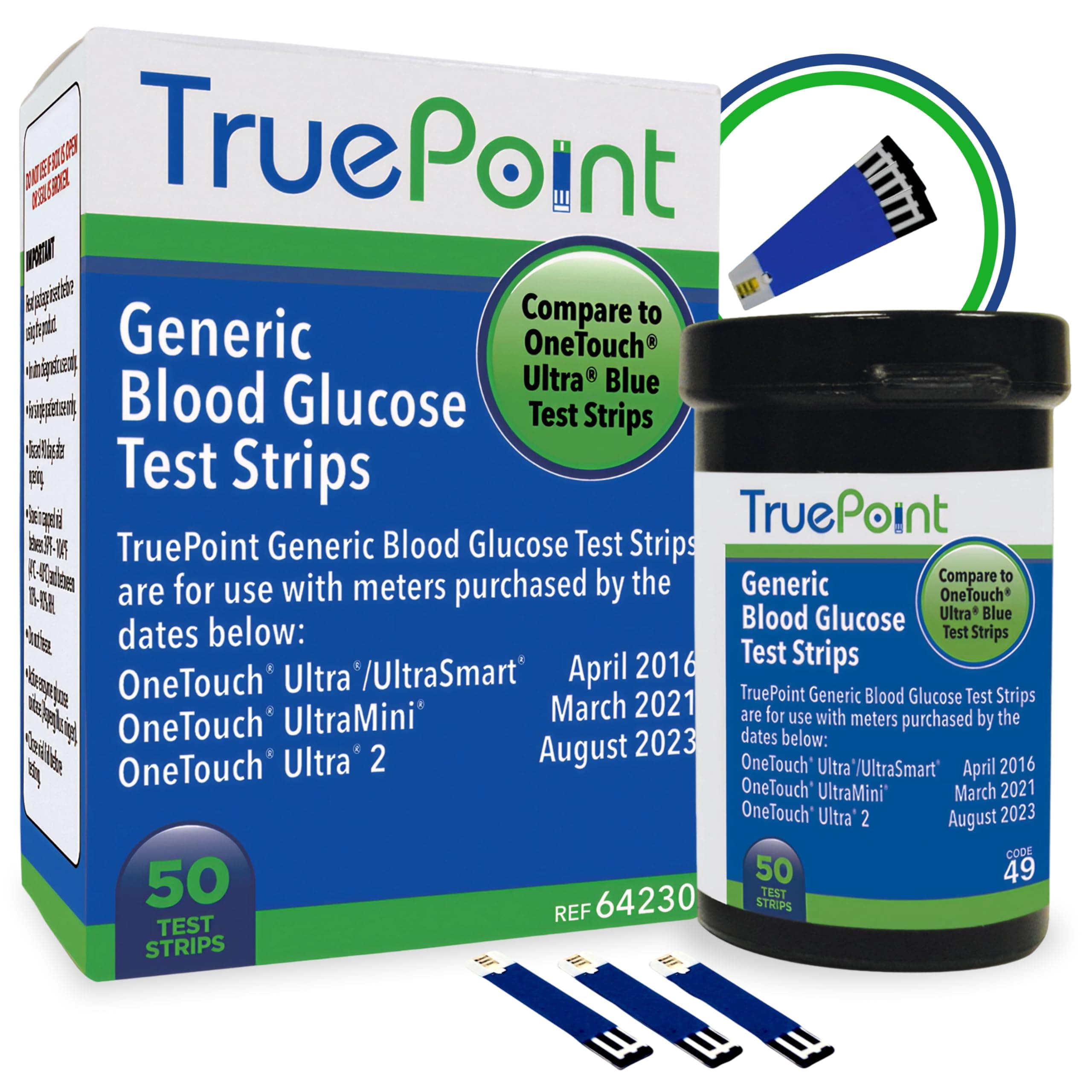 TruePoint Blood Glucose Test Strips – 50 Count – Compatible with Ultra, Ultra2, UltraMini & UltraSmart Meters – Glucose Strips for Blood Testing for Home Use
