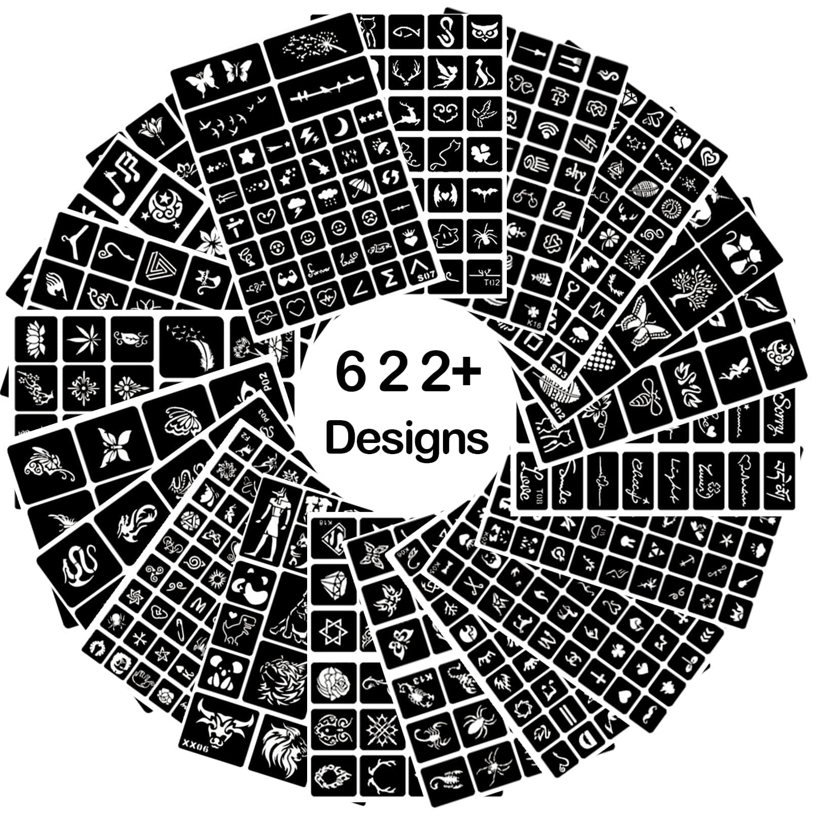 20 Sheets Temporary Tattoo Stencils, 622+pcs Tattoo Stencil Kit for Girls Kids and Boys Face Body Paint DIY Art Reusable Glitter Tattoo Stencils Pack