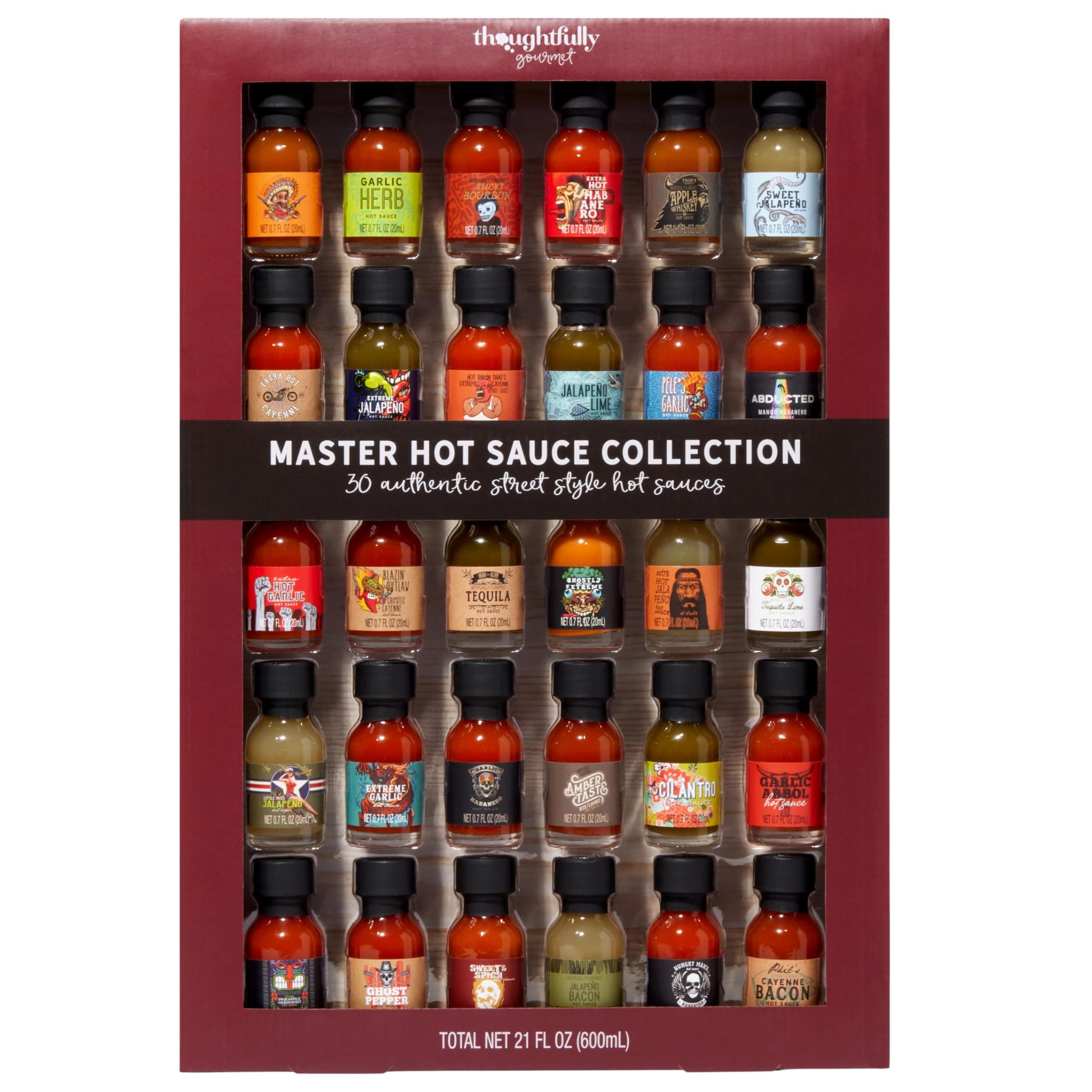 Thoughtfully Gourmet, Master Hot Sauce Collection Sampler Set, Flavors Include Garlic Herb, and More, Hot Sauce Gift, Set of 30