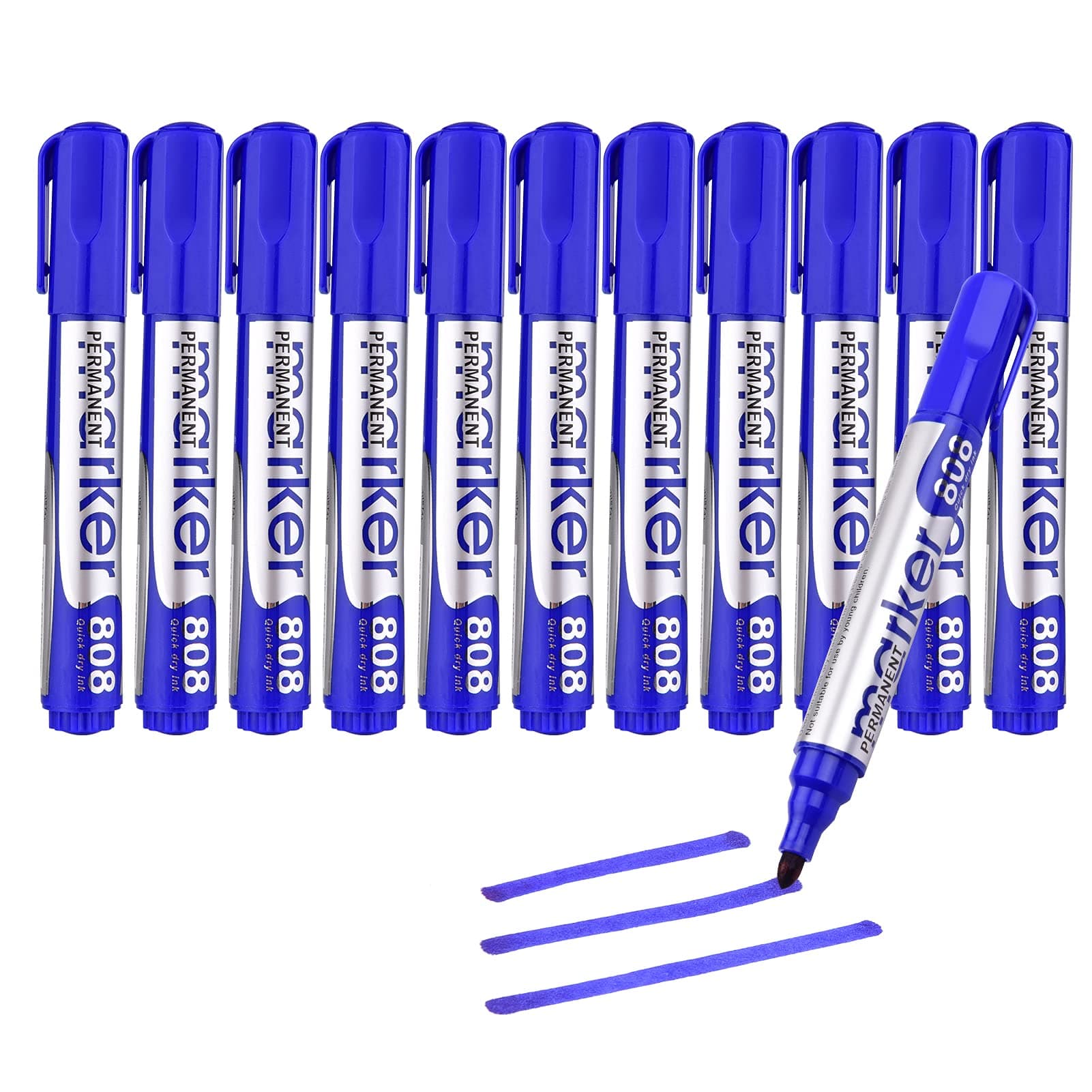 Marker,Qolam 12pcs Blue Large Permanent Marker Oil-Based Quick Dry Marker Pen Round Point Waterproof Non-toxic for Business Office School Home Supplies