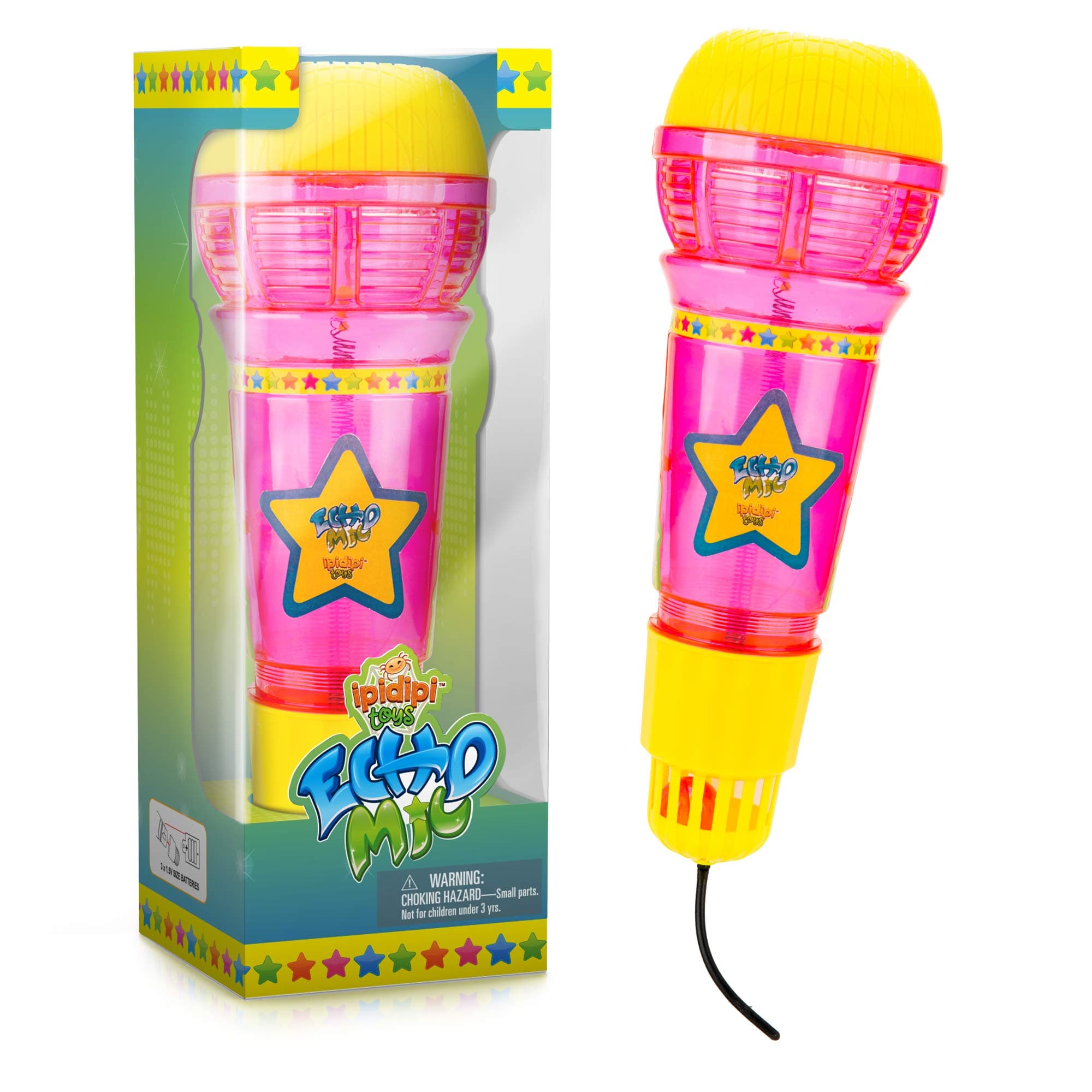 Echo Mic For Kids & Toddlers - Magic Microphone With Multicoloured Flashing Light & Fun Rattle - Translucent Pink & Yellow Speech Therapy Toy - Retro Gift For Boys & Girls Who Love Singing & Music
