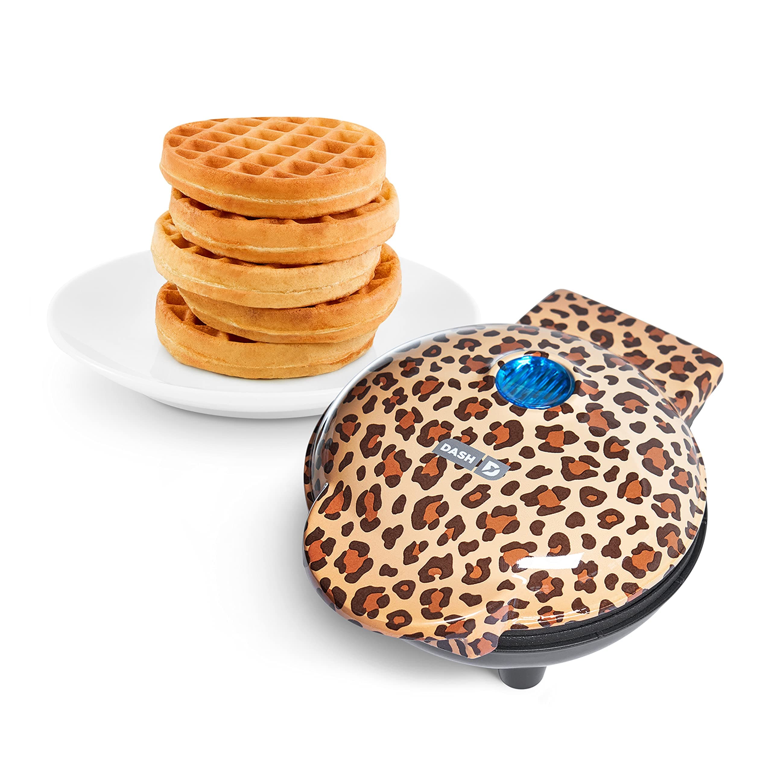 DASH Mini Maker for Individual Waffles, Hash Browns, Keto Chaffles with Easy to Clean, Non-Stick Surfaces, 4 Inch, Orange Leopard