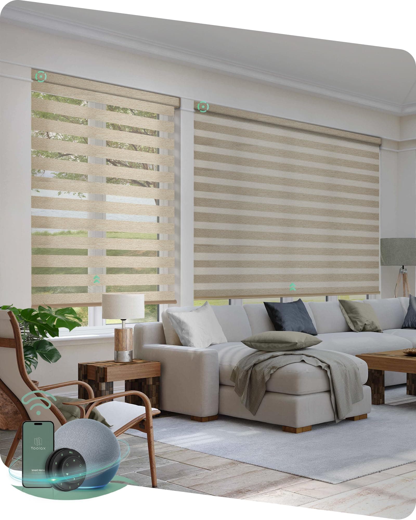 Yoolax Motorized Zebra Blinds Works with Alexa, Motorized Blinds with Remote Custom Size, Privacy Electric Zebra Shades for Windows (80% Shading Luxury Coffee)