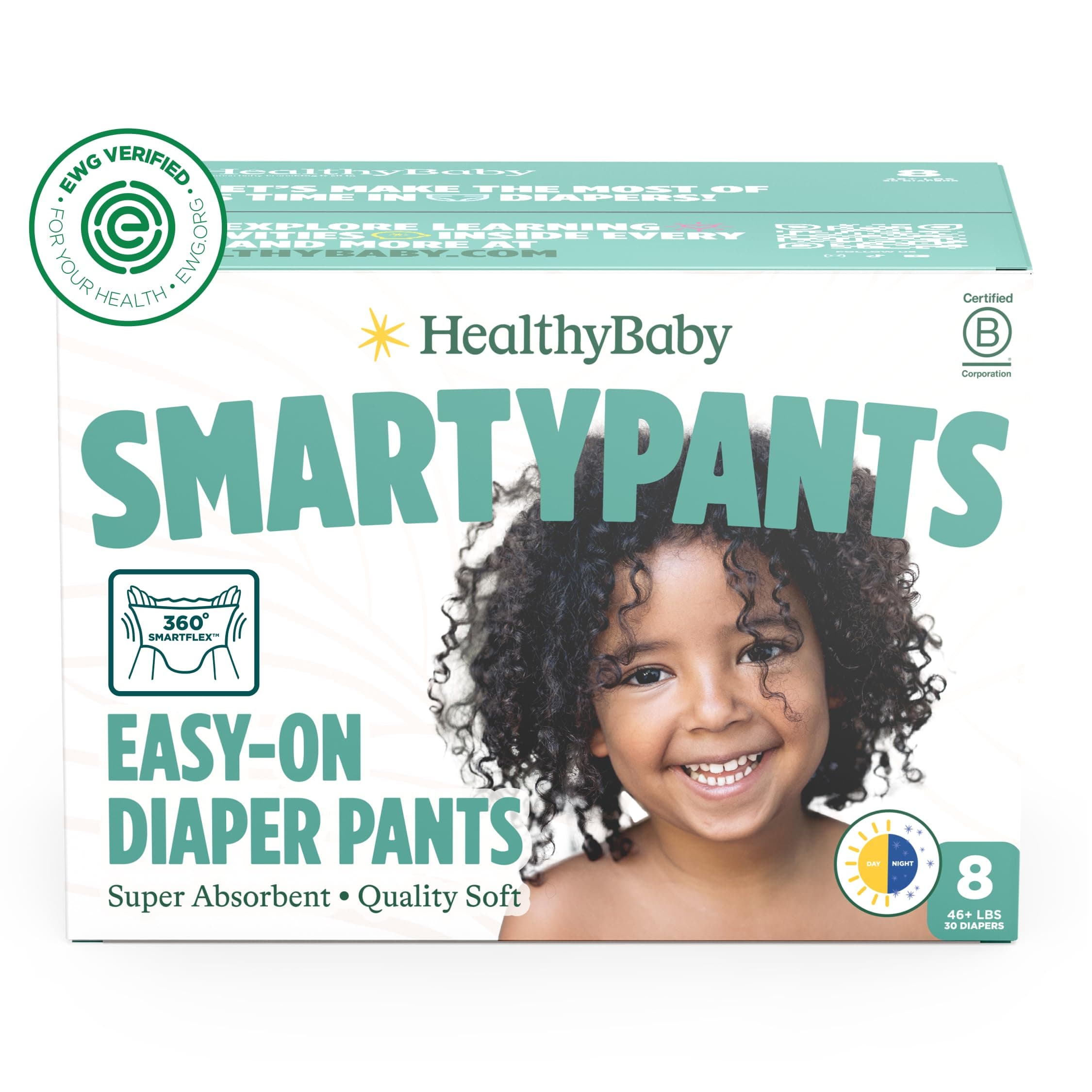 HealthyBaby Size 8 Pull Up Style Training Pants (30 Count) – Easy Pull-On & Tear-Away Design for Potty Training – Leak Protection for Active Toddlers – EWG-Verified Safe, Plant-Based